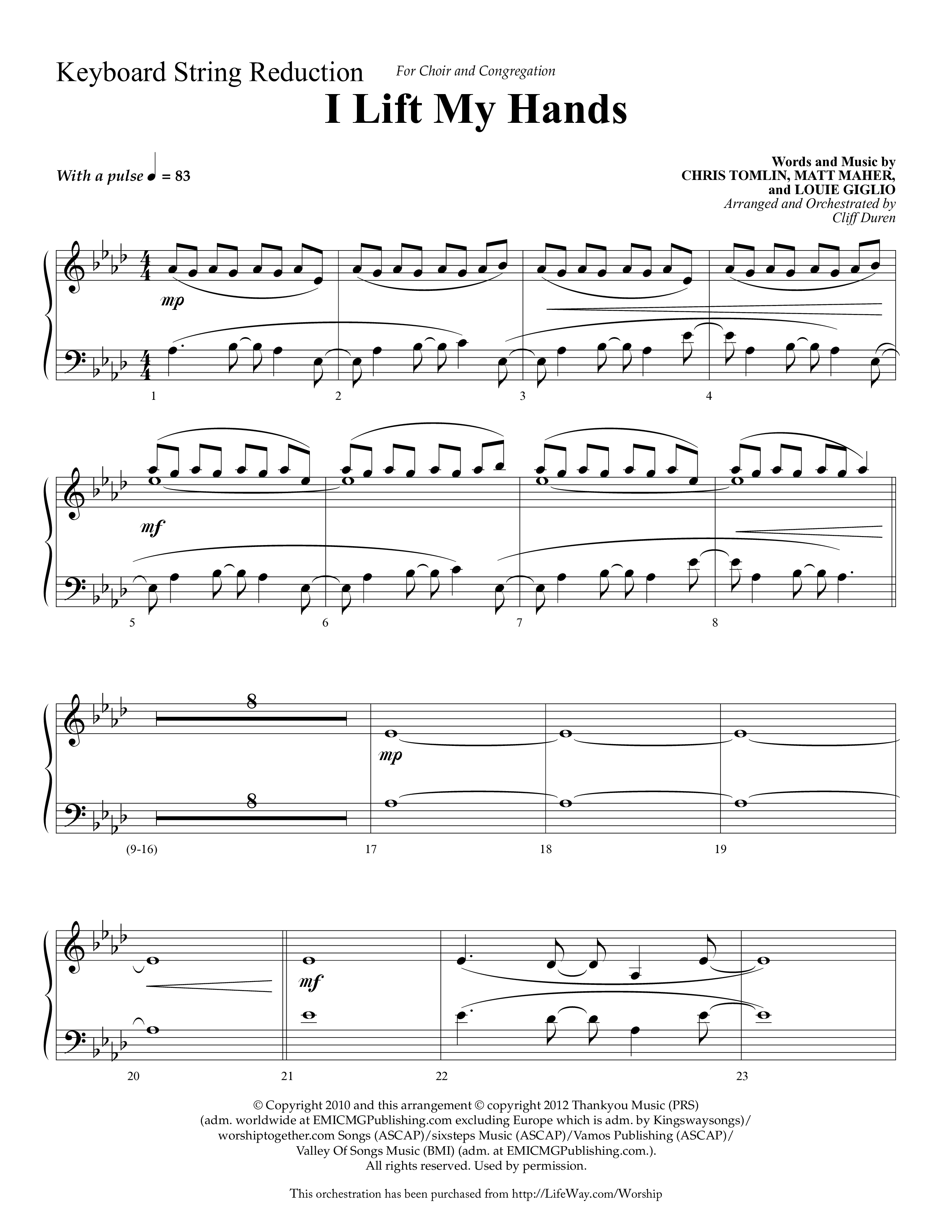 I Lift My Hands (Choral Anthem SATB) String Reduction (Lifeway Choral / Arr. Cliff Duren)