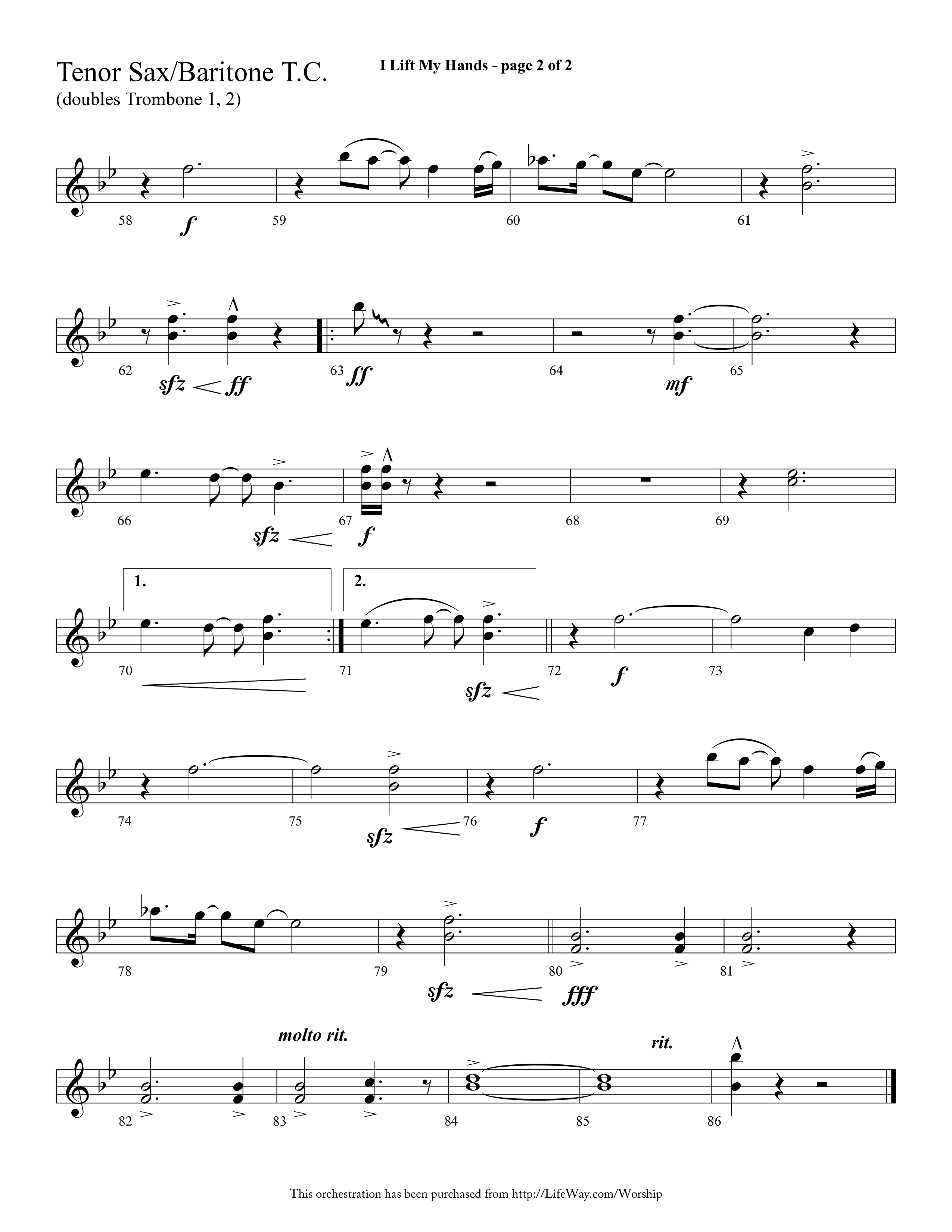 I Lift My Hands (Choral Anthem SATB) Tenor Sax/Baritone T.C. (Lifeway Choral / Arr. Cliff Duren)