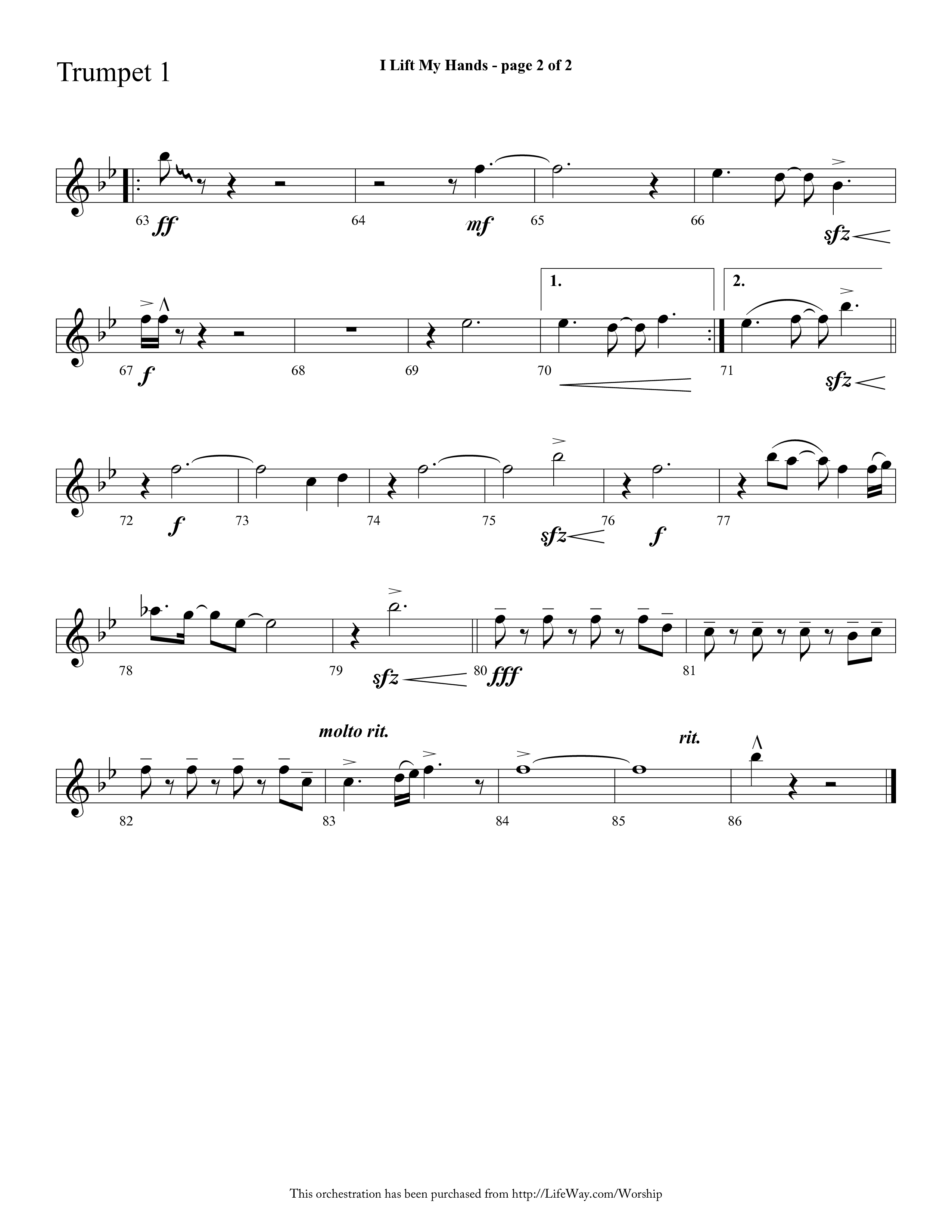 I Lift My Hands (Choral Anthem SATB) Trumpet 1 (Lifeway Choral / Arr. Cliff Duren)