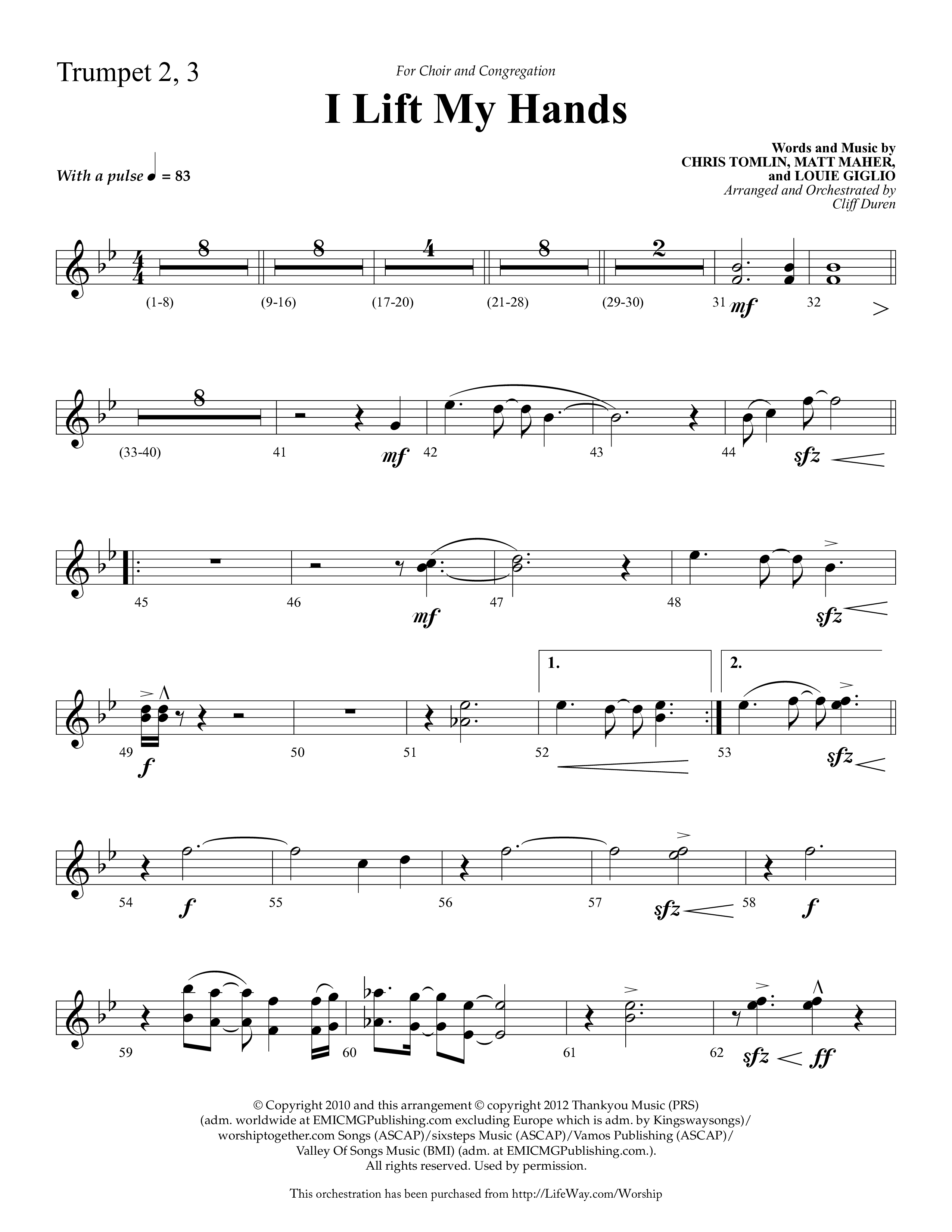 I Lift My Hands (Choral Anthem SATB) Trumpet 2/3 (Lifeway Choral / Arr. Cliff Duren)
