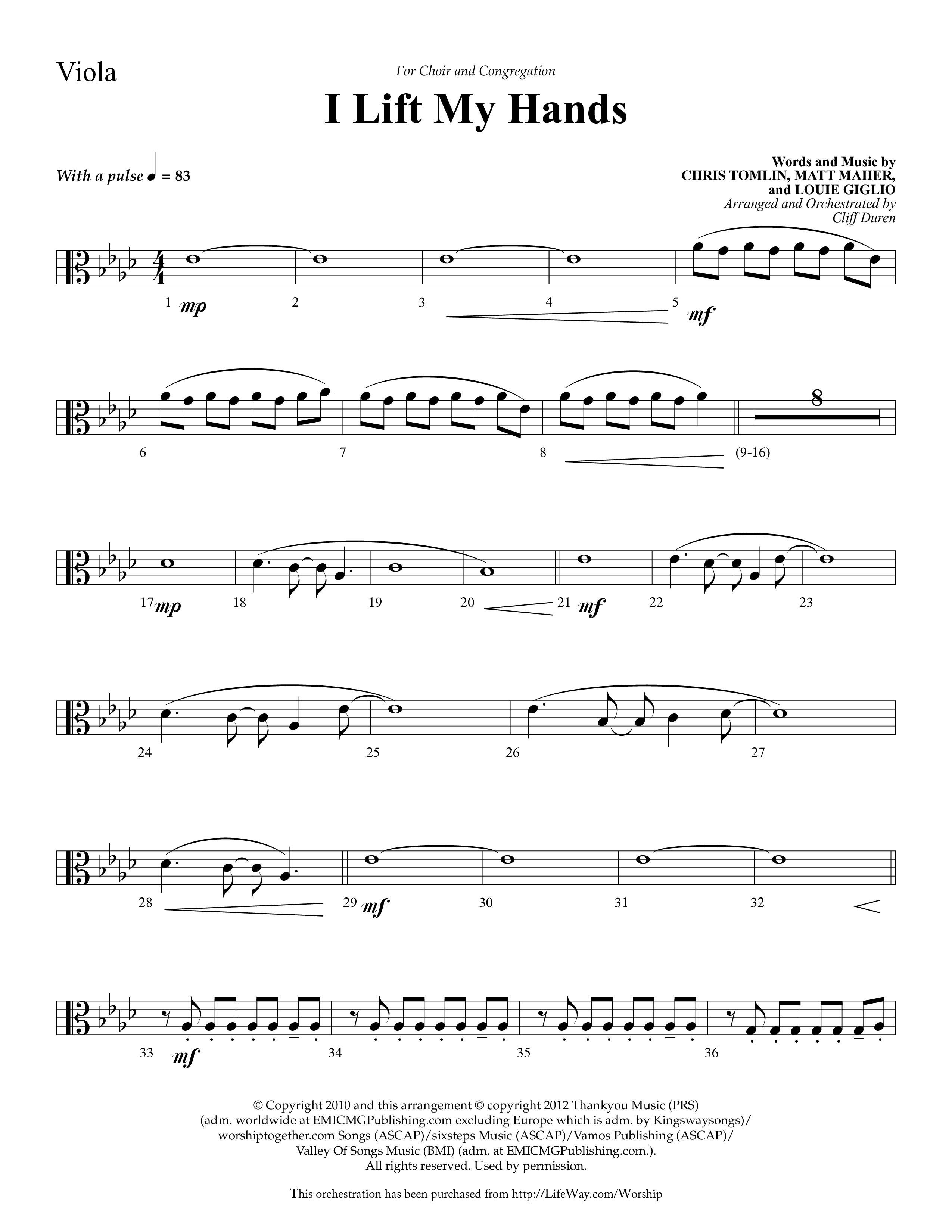 I Lift My Hands (Choral Anthem SATB) Viola (Lifeway Choral / Arr. Cliff Duren)