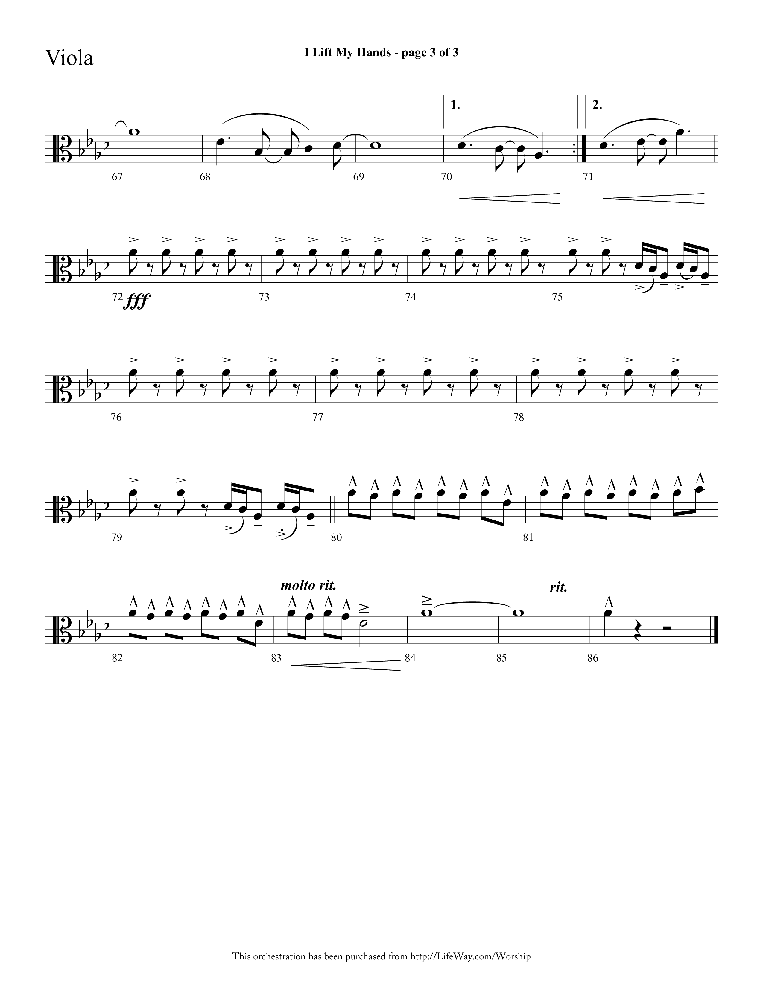I Lift My Hands (Choral Anthem SATB) Viola (Lifeway Choral / Arr. Cliff Duren)