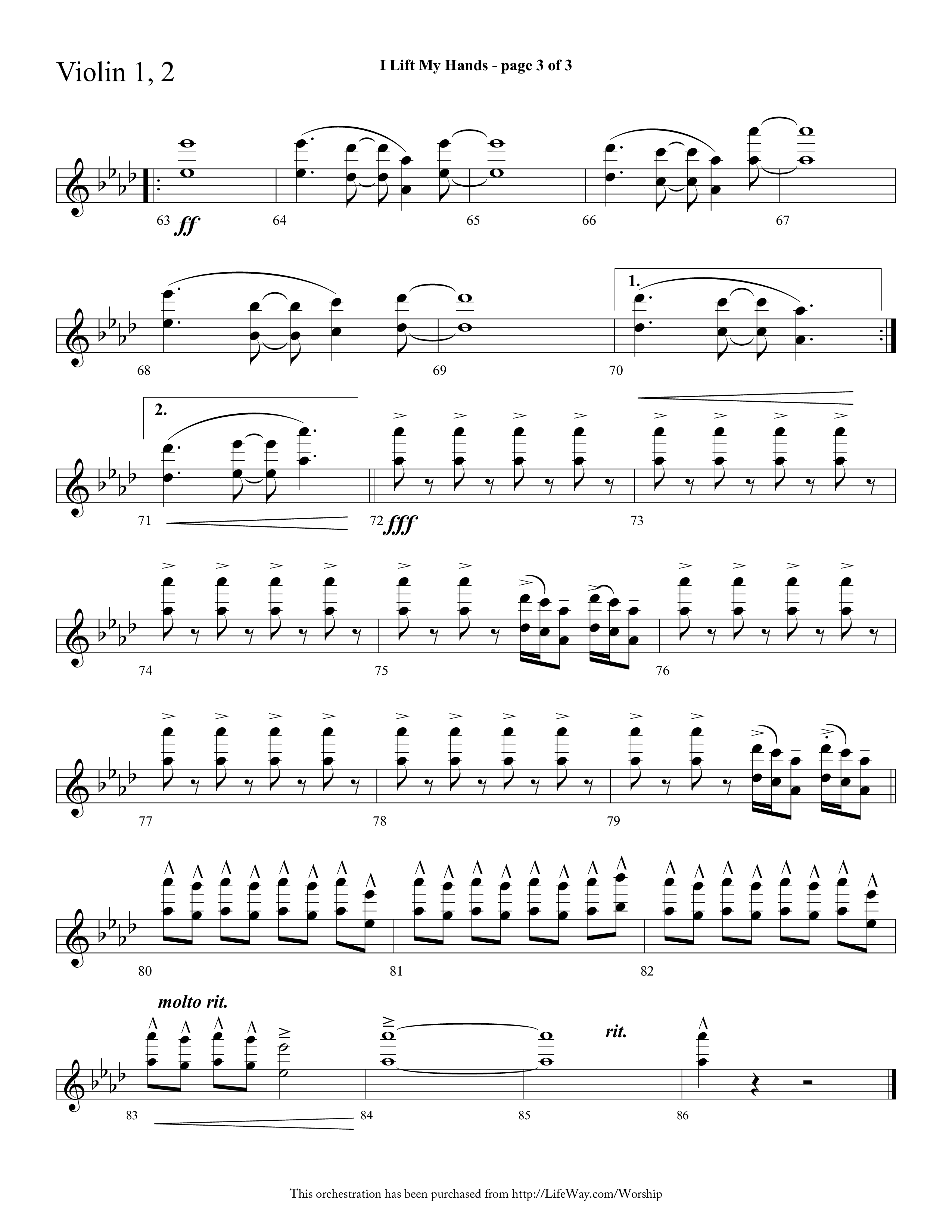 I Lift My Hands (Choral Anthem SATB) Violin 1/2 (Lifeway Choral / Arr. Cliff Duren)