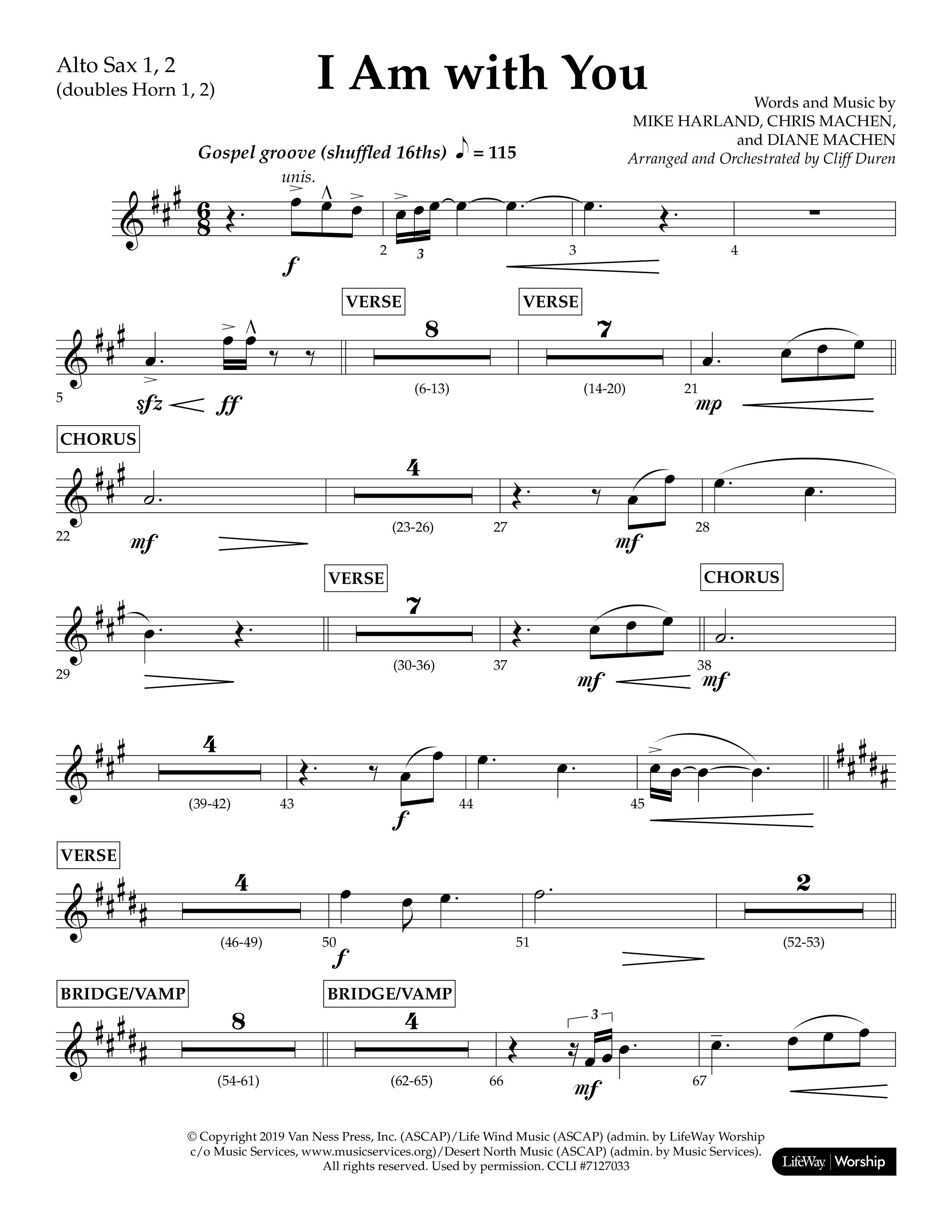 I Am With You (Choral Anthem SATB) Alto Sax 1/2 (Lifeway Choral / Arr. Cliff Duren)
