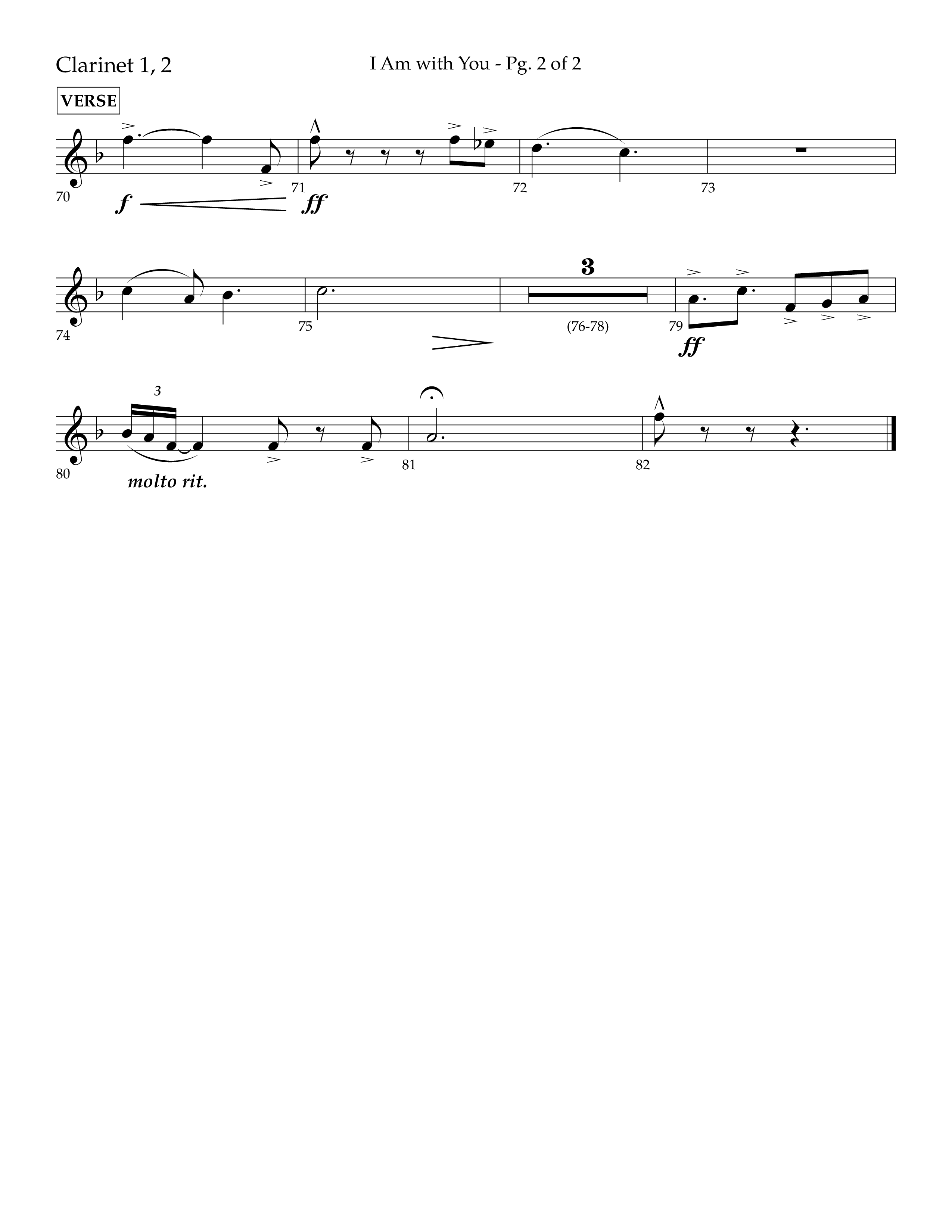 I Am With You (Choral Anthem SATB) Clarinet 1/2 (Lifeway Choral / Arr. Cliff Duren)
