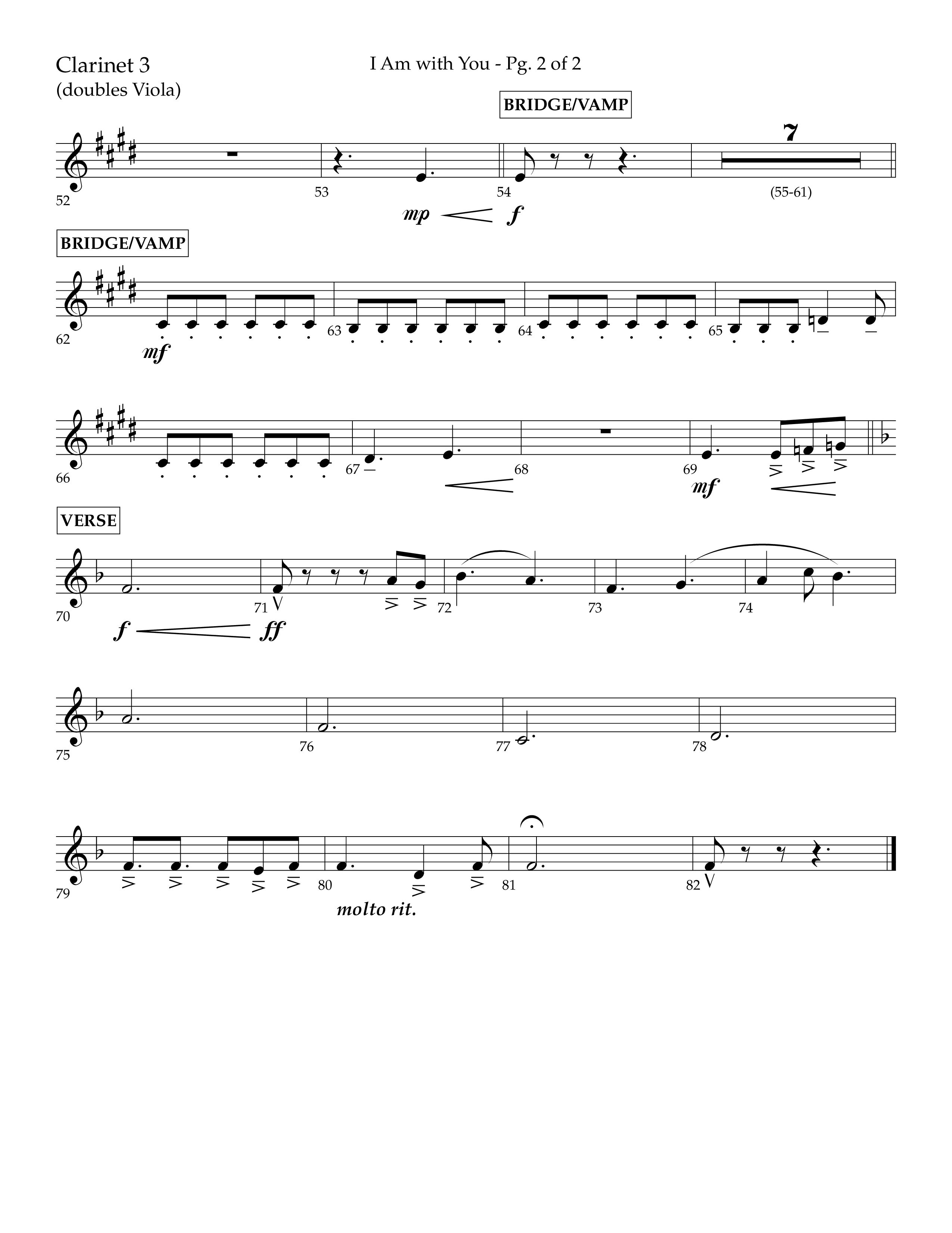I Am With You (Choral Anthem SATB) Clarinet 3 (Lifeway Choral / Arr. Cliff Duren)