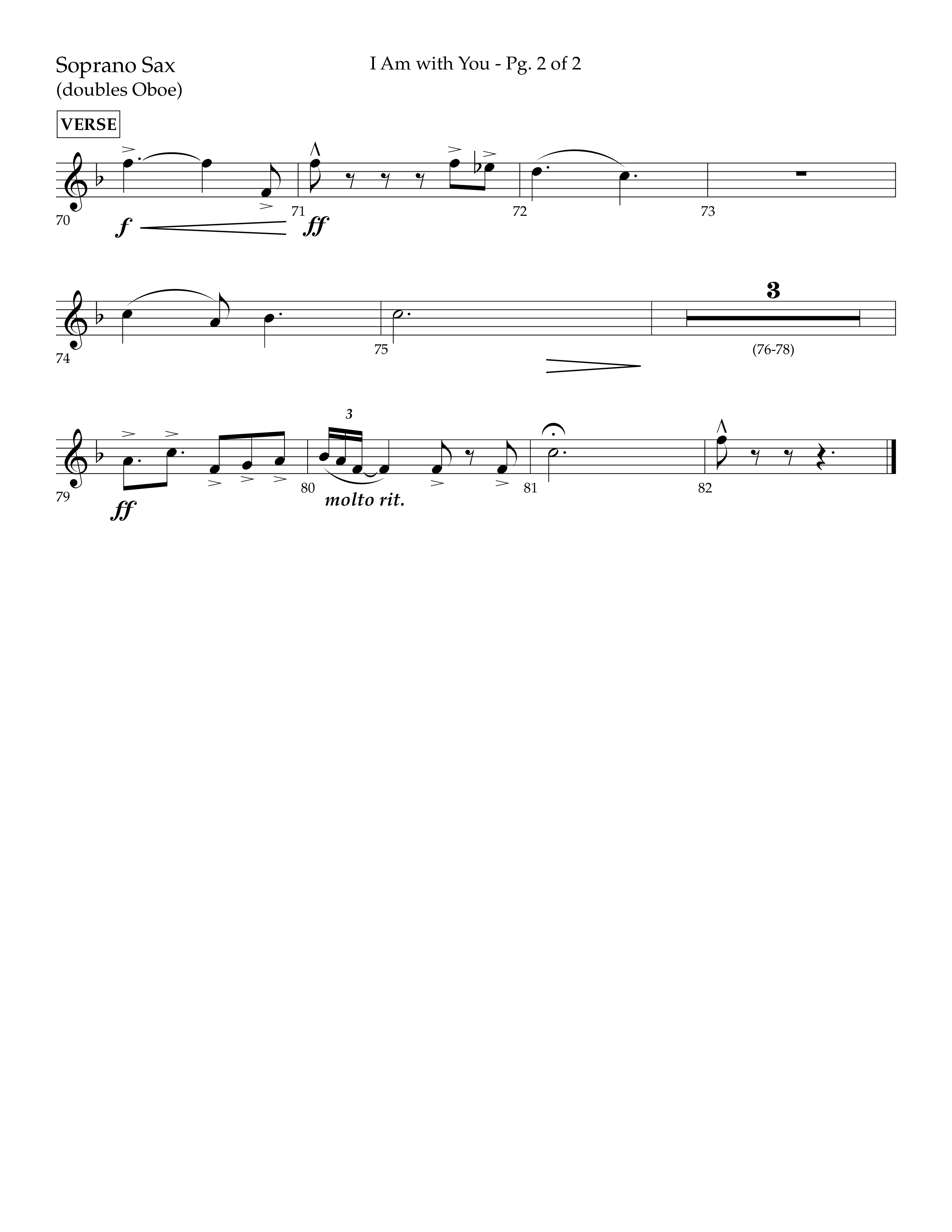 I Am With You (Choral Anthem SATB) Soprano Sax (Lifeway Choral / Arr. Cliff Duren)