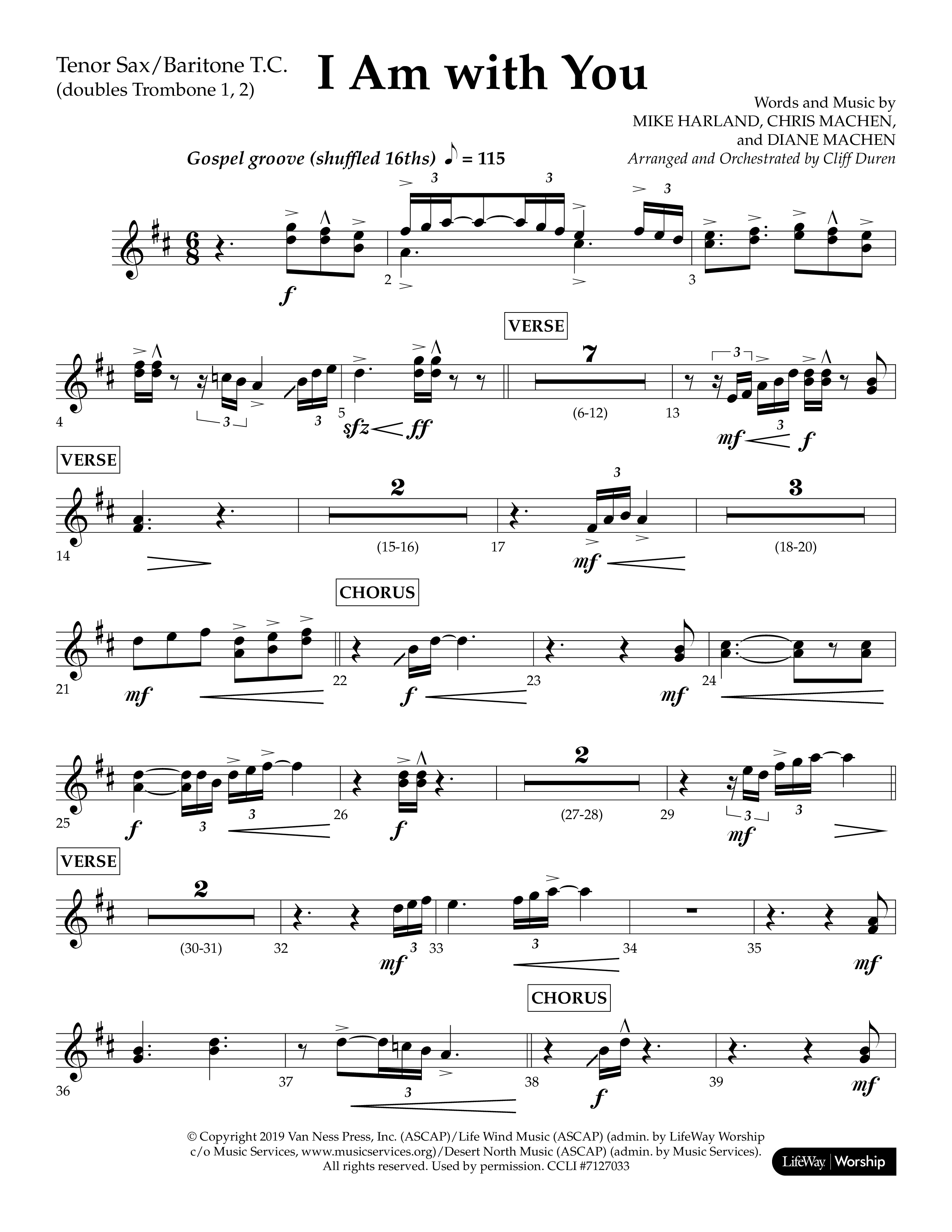 I Am With You (Choral Anthem SATB) Tenor Sax/Baritone T.C. (Lifeway Choral / Arr. Cliff Duren)