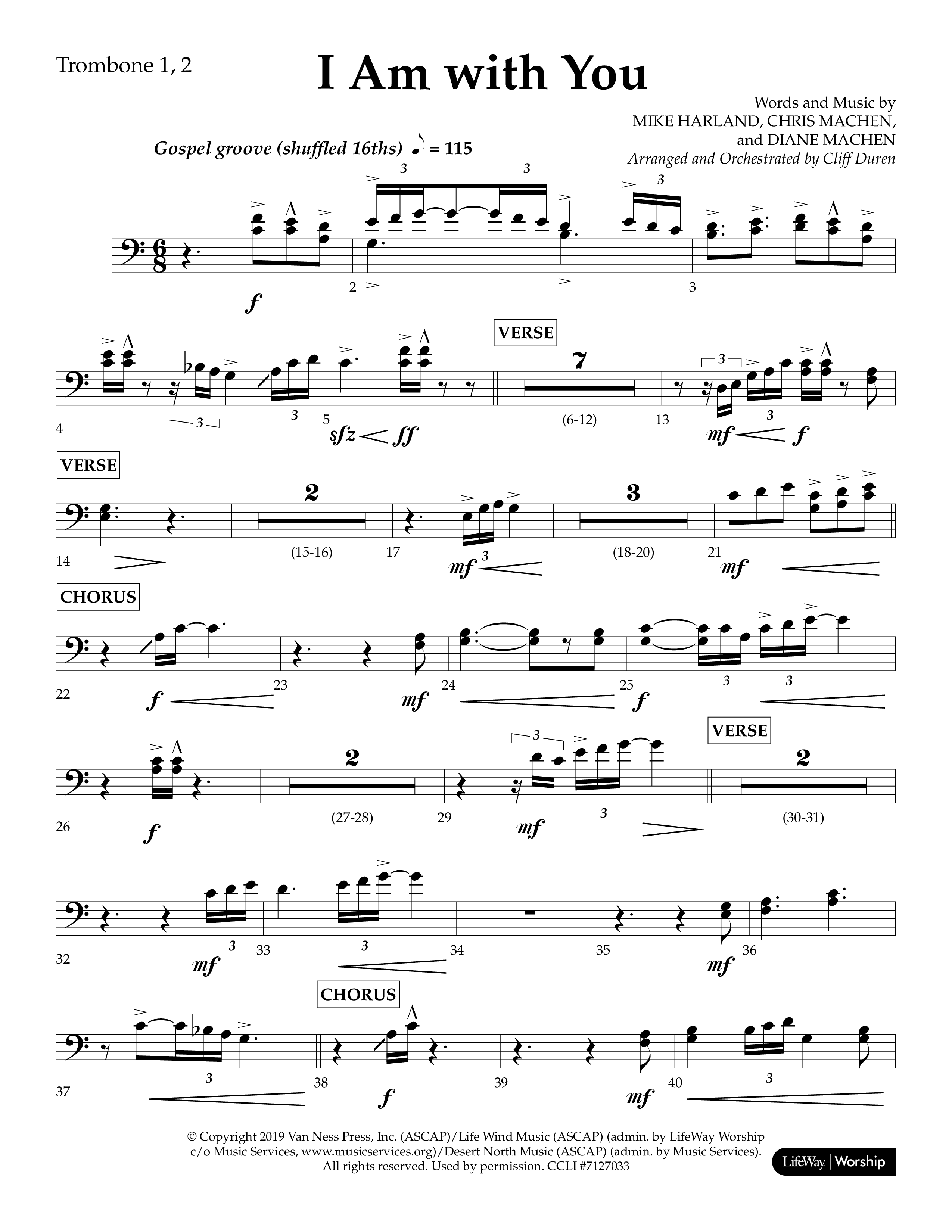 I Am With You (Choral Anthem SATB) Trombone 1/2 (Lifeway Choral / Arr. Cliff Duren)