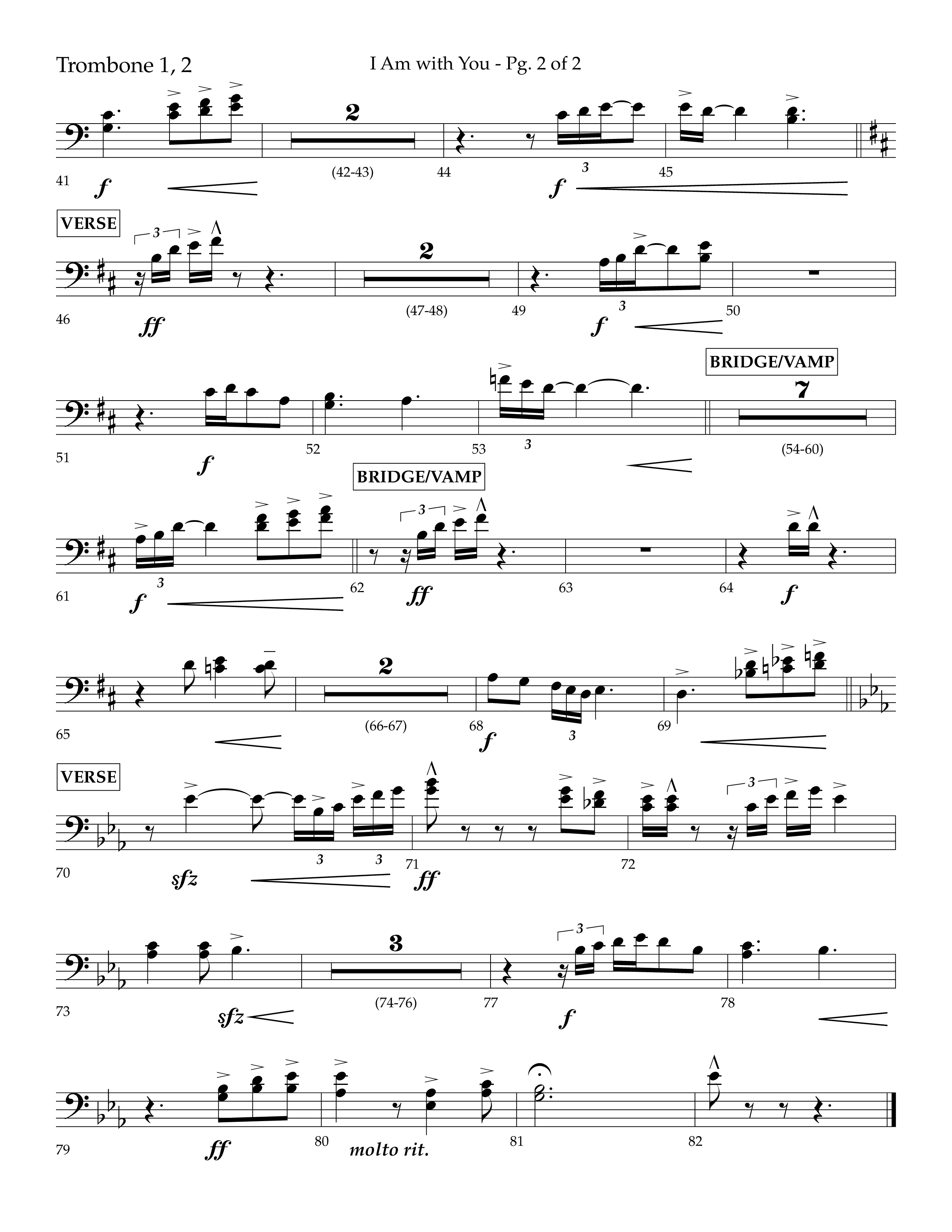 I Am With You (Choral Anthem SATB) Trombone 1/2 (Lifeway Choral / Arr. Cliff Duren)