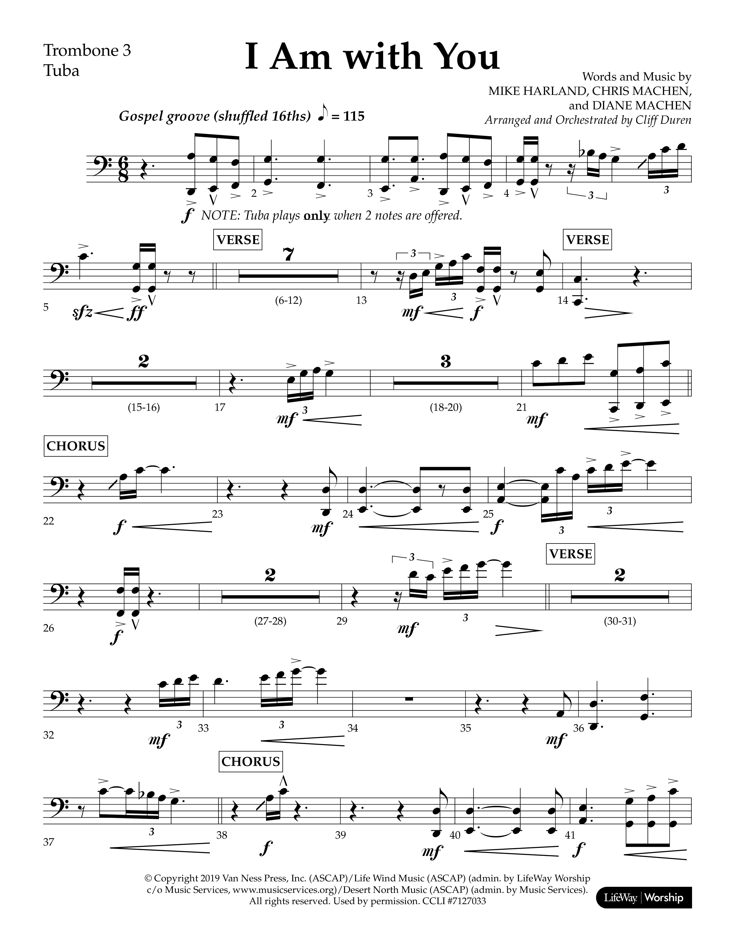 I Am With You (Choral Anthem SATB) Trombone 3/Tuba (Lifeway Choral / Arr. Cliff Duren)