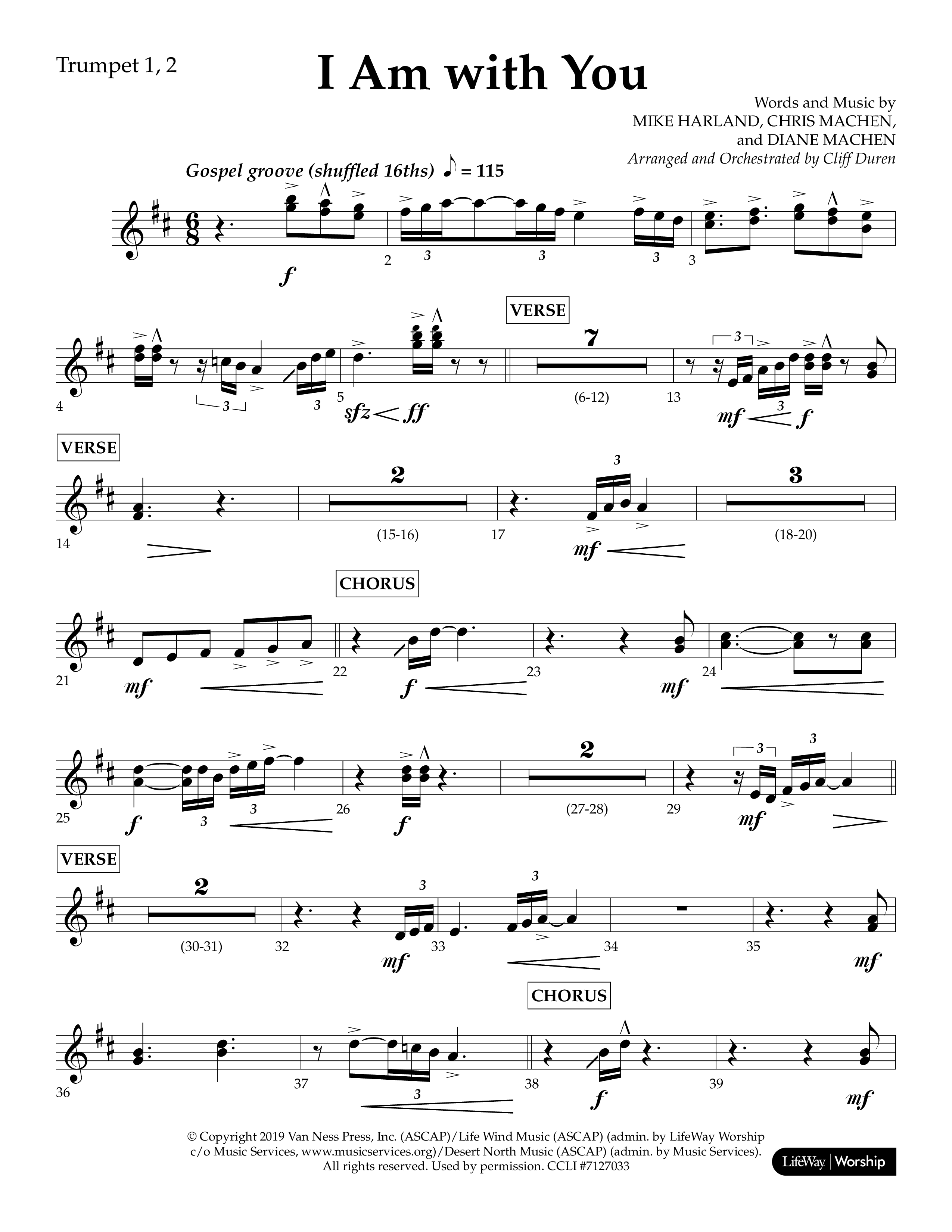 I Am With You (Choral Anthem SATB) Trumpet 1,2 (Lifeway Choral / Arr. Cliff Duren)