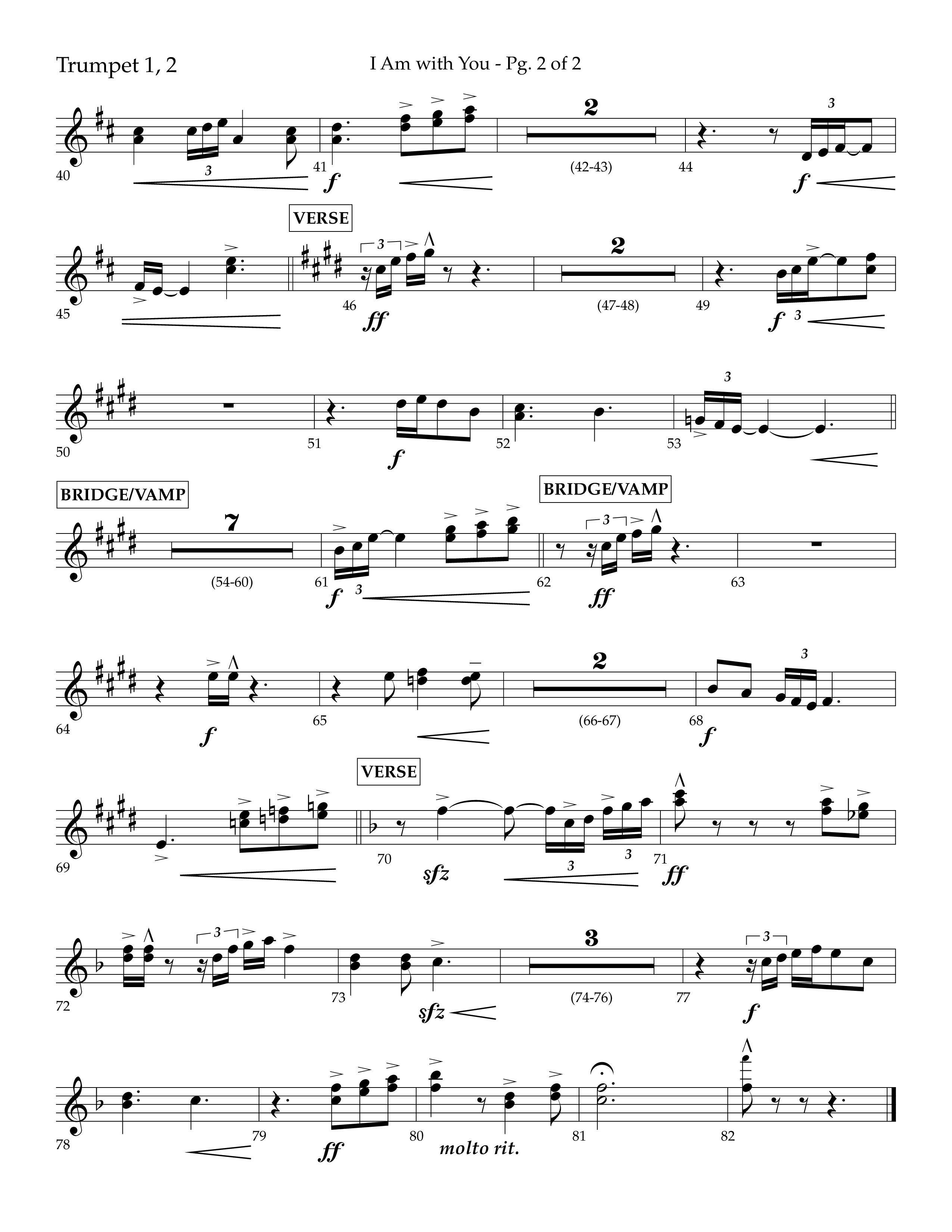 I Am With You (Choral Anthem SATB) Trumpet 1,2 (Lifeway Choral / Arr. Cliff Duren)