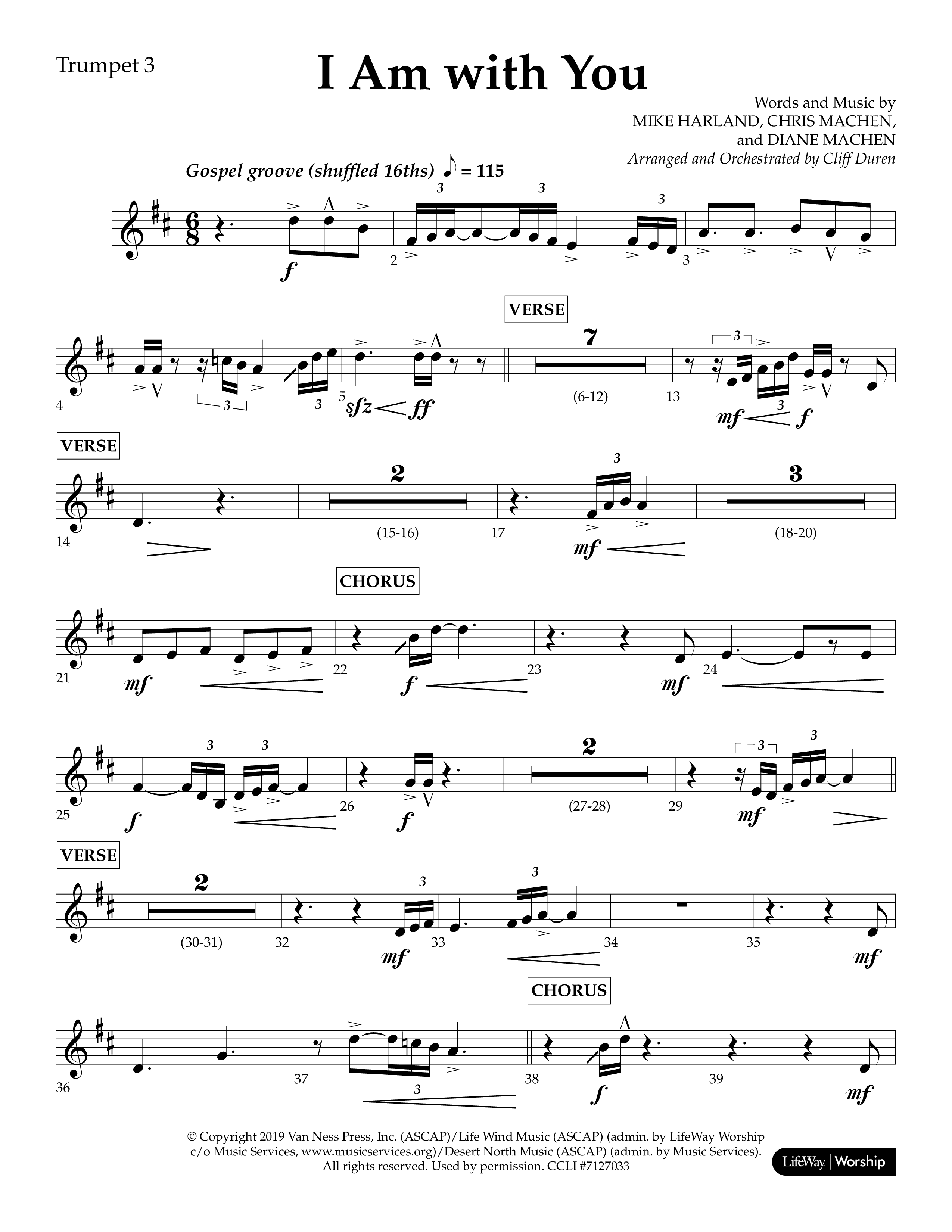 I Am With You (Choral Anthem SATB) Trumpet 3 (Lifeway Choral / Arr. Cliff Duren)
