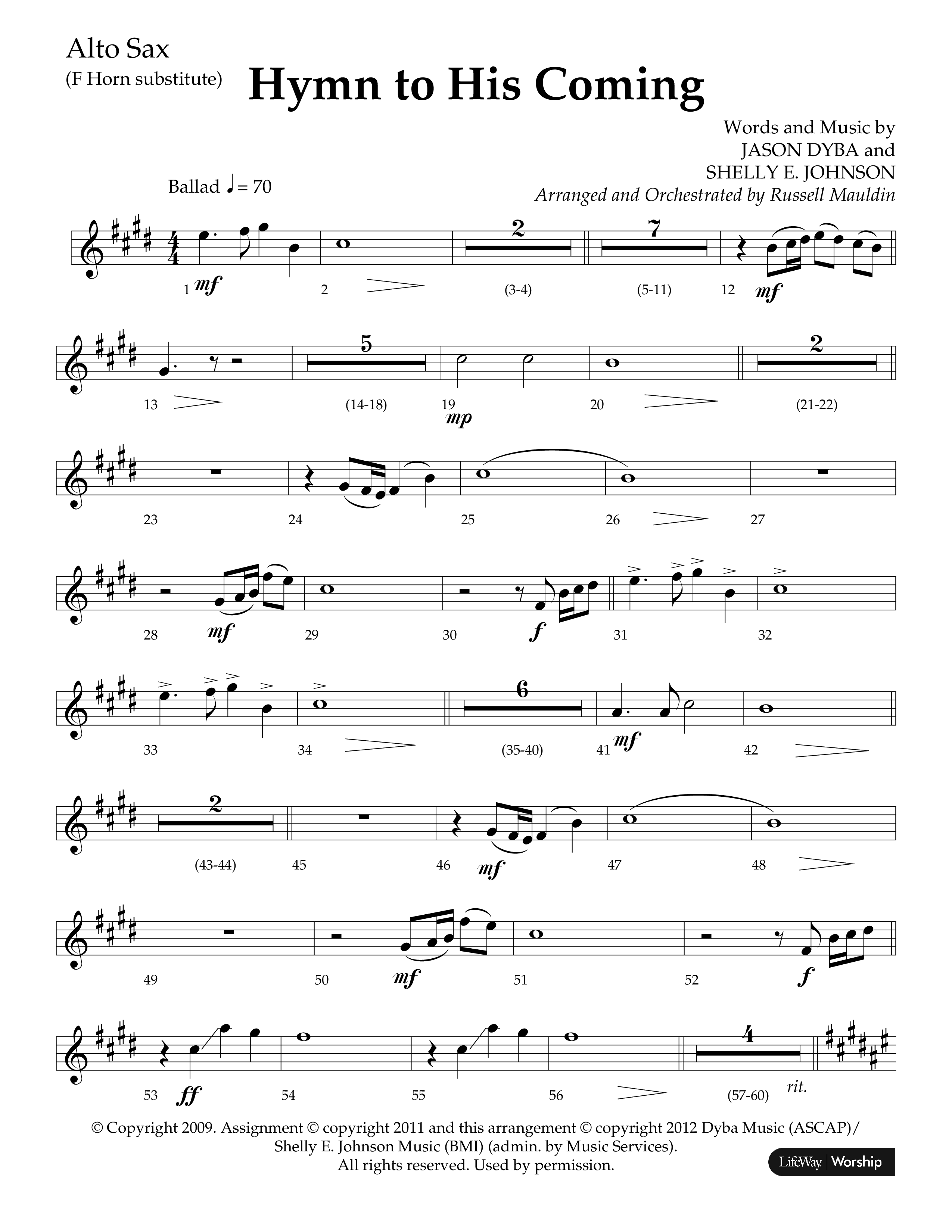 Hymn To His Coming (Choral Anthem SATB) Alto Sax (Lifeway Choral / Arr. Russell Mauldin)