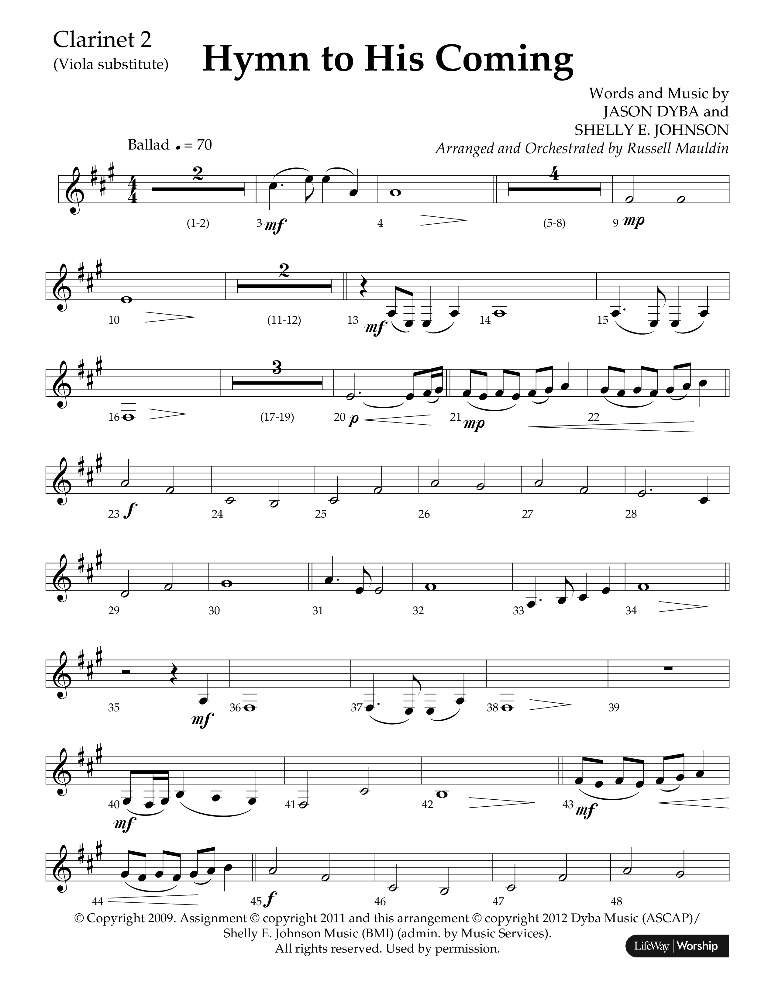 Hymn To His Coming (Choral Anthem SATB) Clarinet 1/2 (Lifeway Choral / Arr. Russell Mauldin)