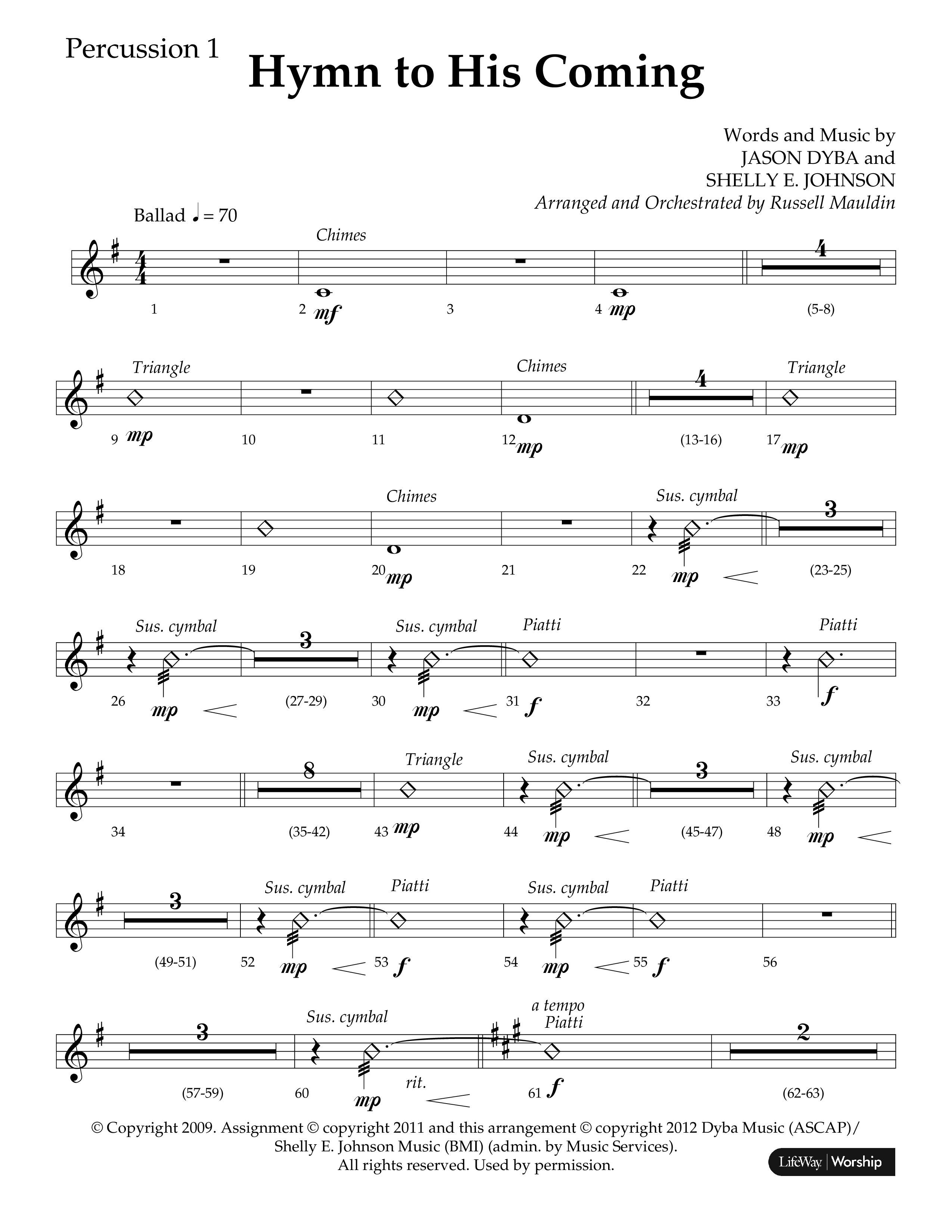 Hymn To His Coming (Choral Anthem SATB) Percussion 1/2 (Lifeway Choral / Arr. Russell Mauldin)