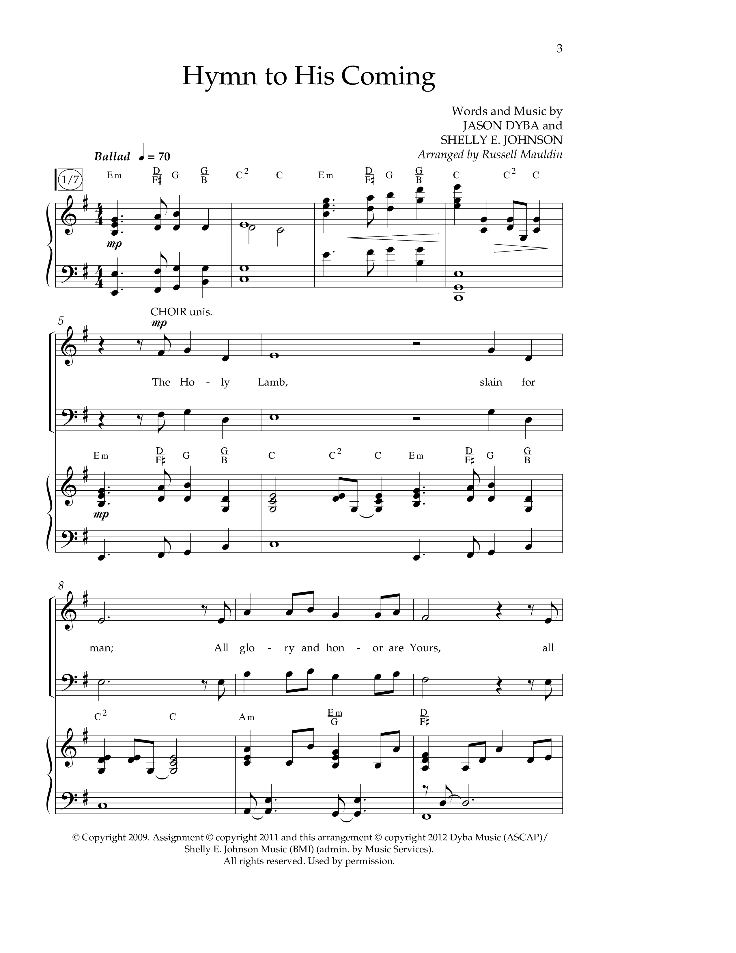 Hymn To His Coming (Choral Anthem SATB) Anthem (SATB/Piano) (Lifeway Choral / Arr. Russell Mauldin)