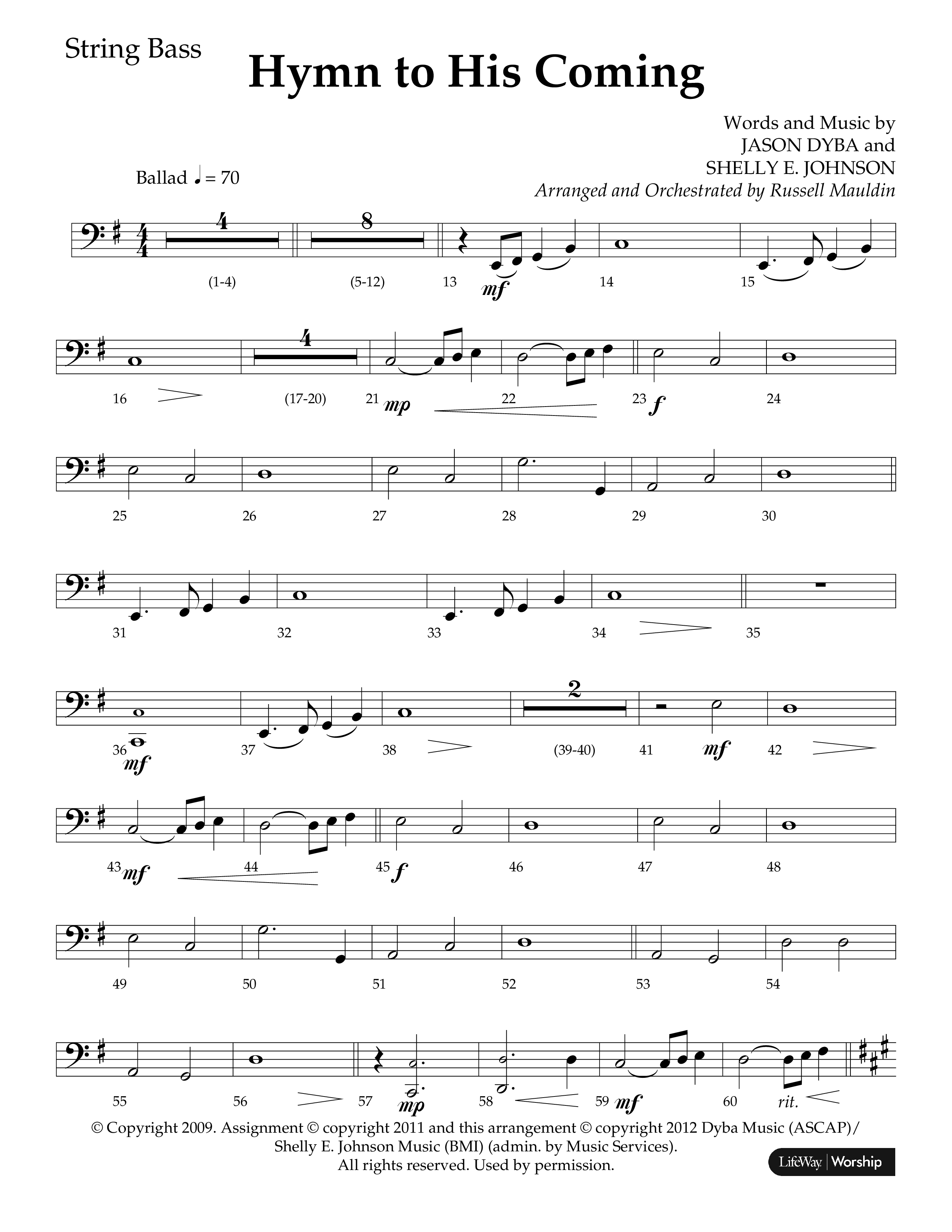 Hymn To His Coming (Choral Anthem SATB) String Bass (Lifeway Choral / Arr. Russell Mauldin)