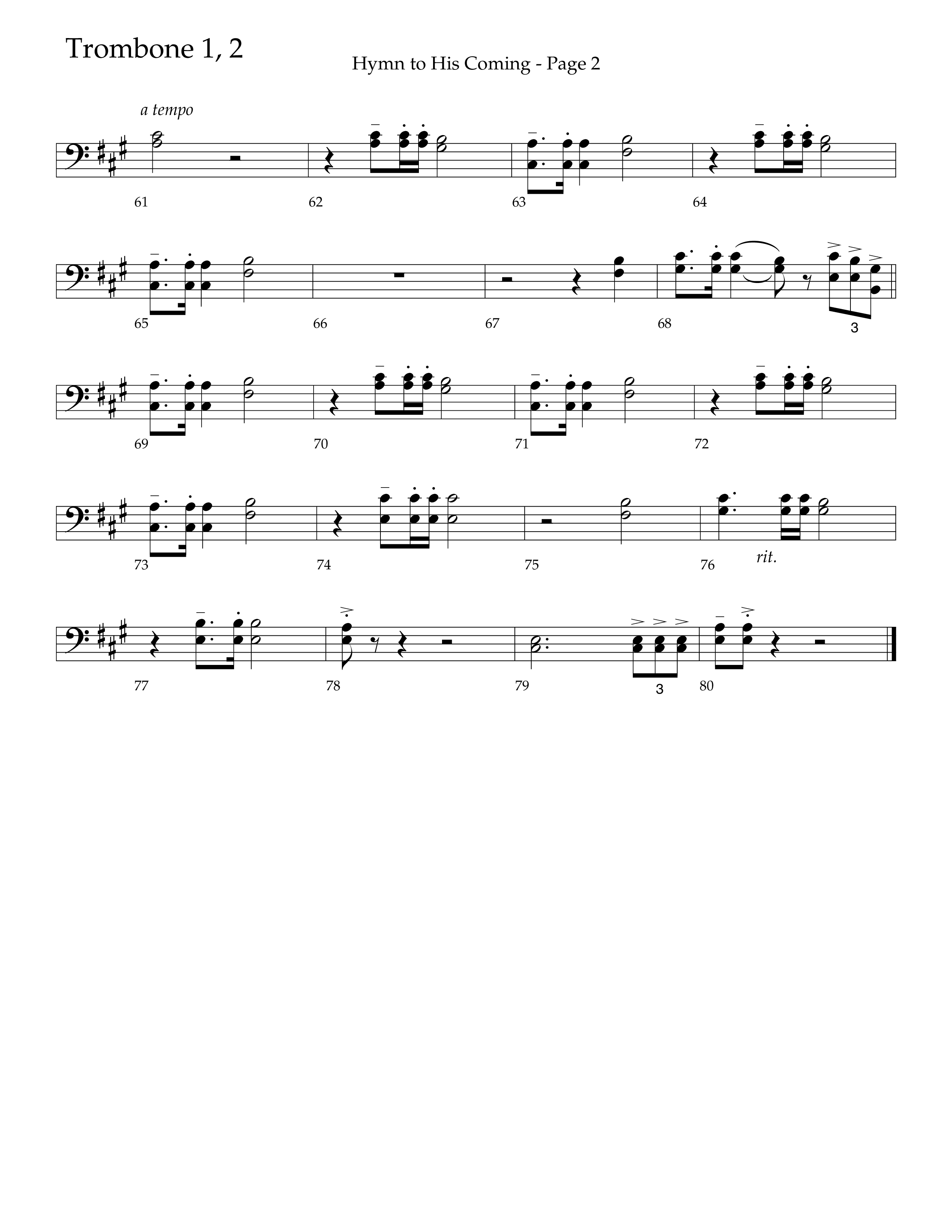 Hymn To His Coming (Choral Anthem SATB) Trombone 1/2 (Lifeway Choral / Arr. Russell Mauldin)