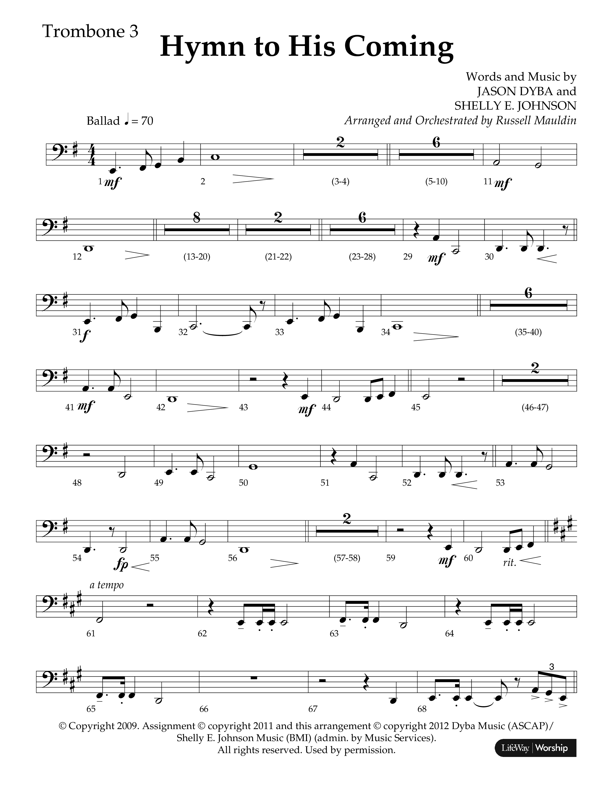 Hymn To His Coming (Choral Anthem SATB) Trombone 3 (Lifeway Choral / Arr. Russell Mauldin)