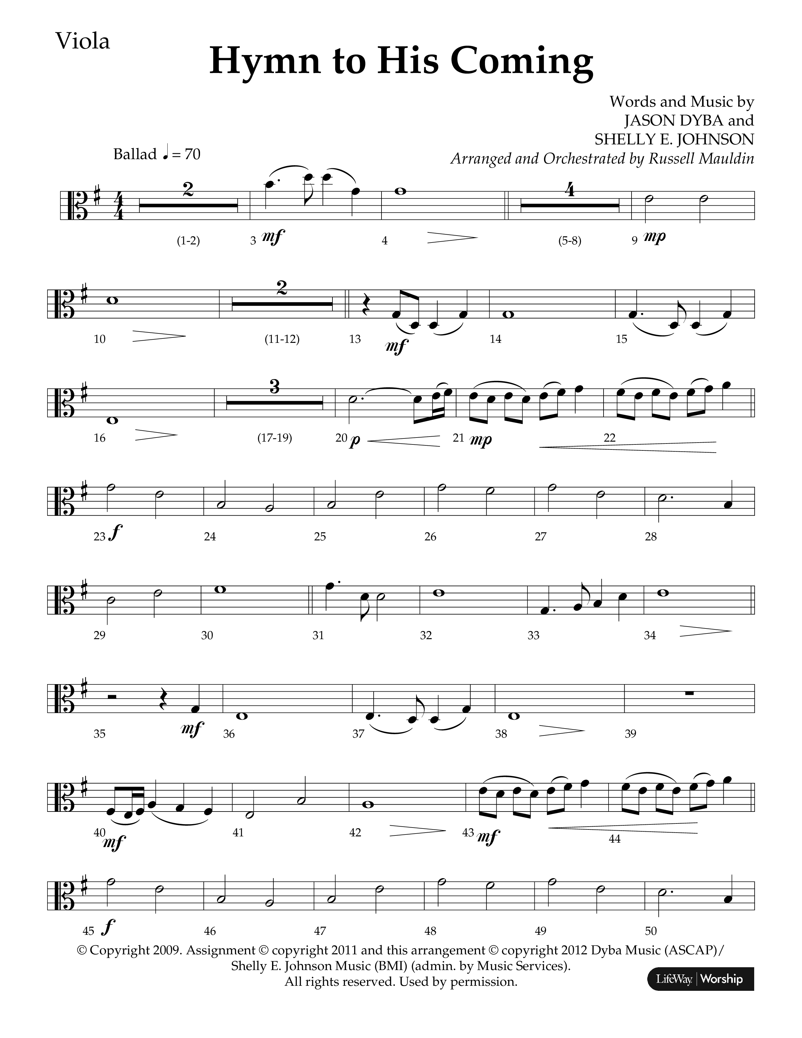 Hymn To His Coming (Choral Anthem SATB) Viola (Lifeway Choral / Arr. Russell Mauldin)