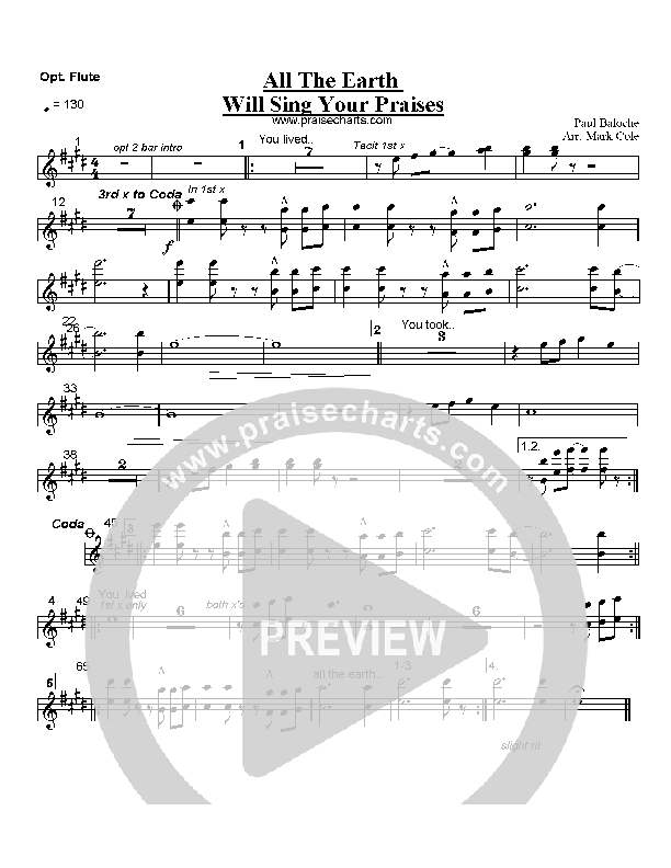 All The Earth Will Sing Your Praises Flute (Paul Baloche)