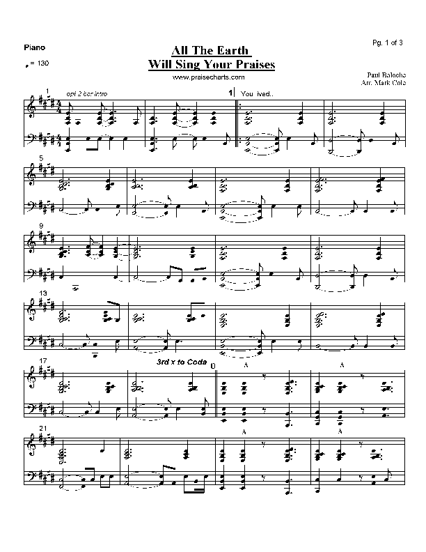 All The Earth Will Sing Your Praises Piano Sheet (Paul Baloche)