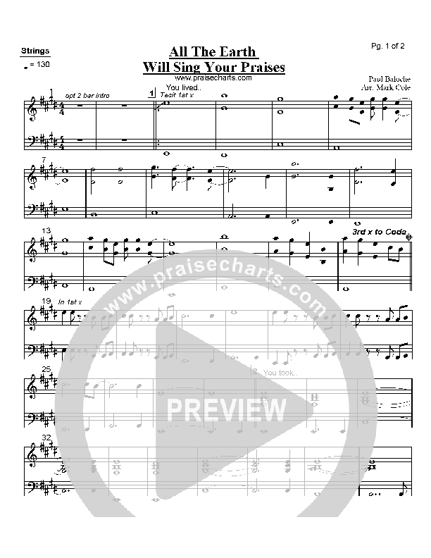 All The Earth Will Sing Your Praises Strings (Paul Baloche)