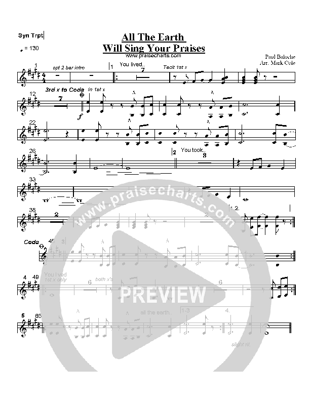 All The Earth Will Sing Your Praises Synth (Paul Baloche)