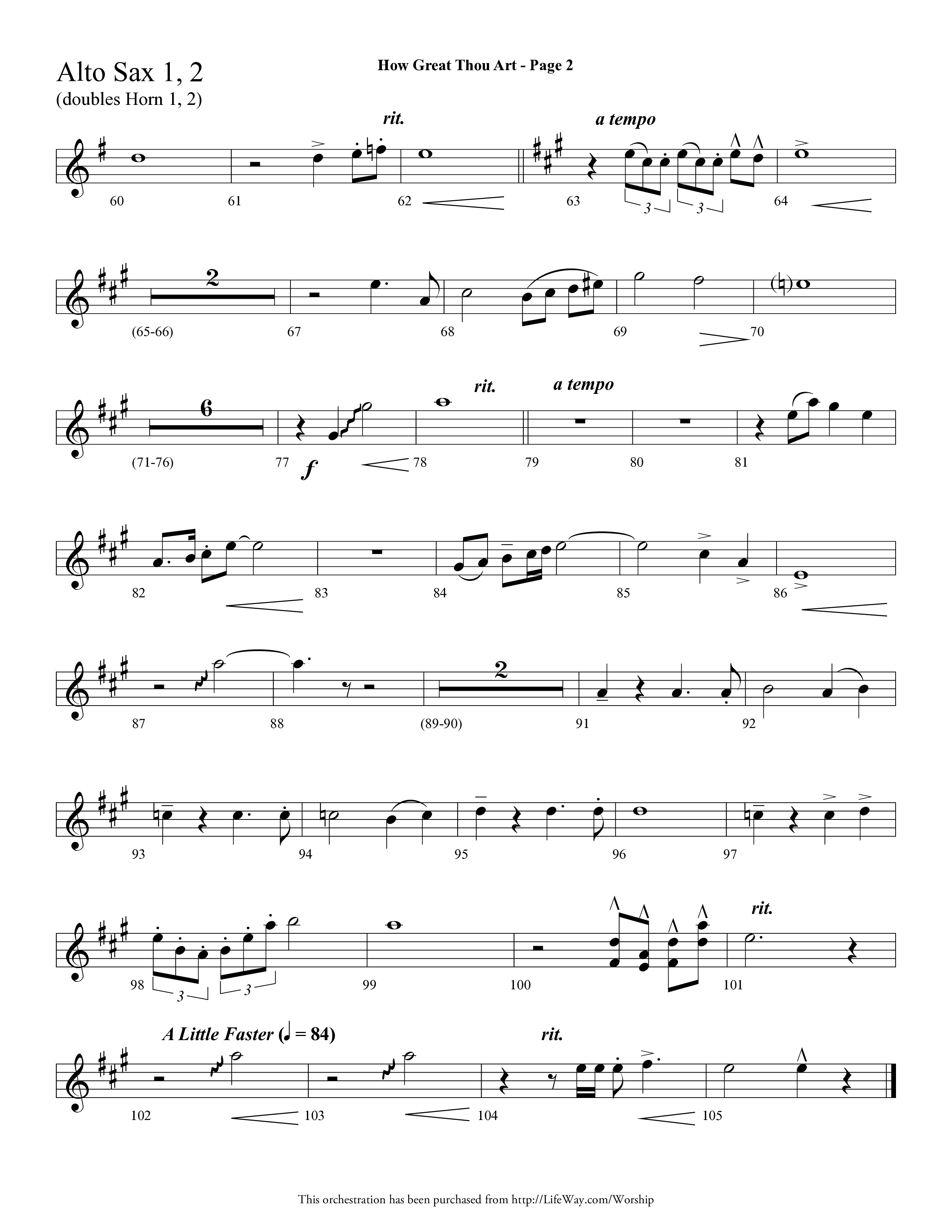 How Great Thou Art (Choral Anthem SATB) Alto Sax 1/2 (Lifeway Choral / Arr. Dave Williamson)