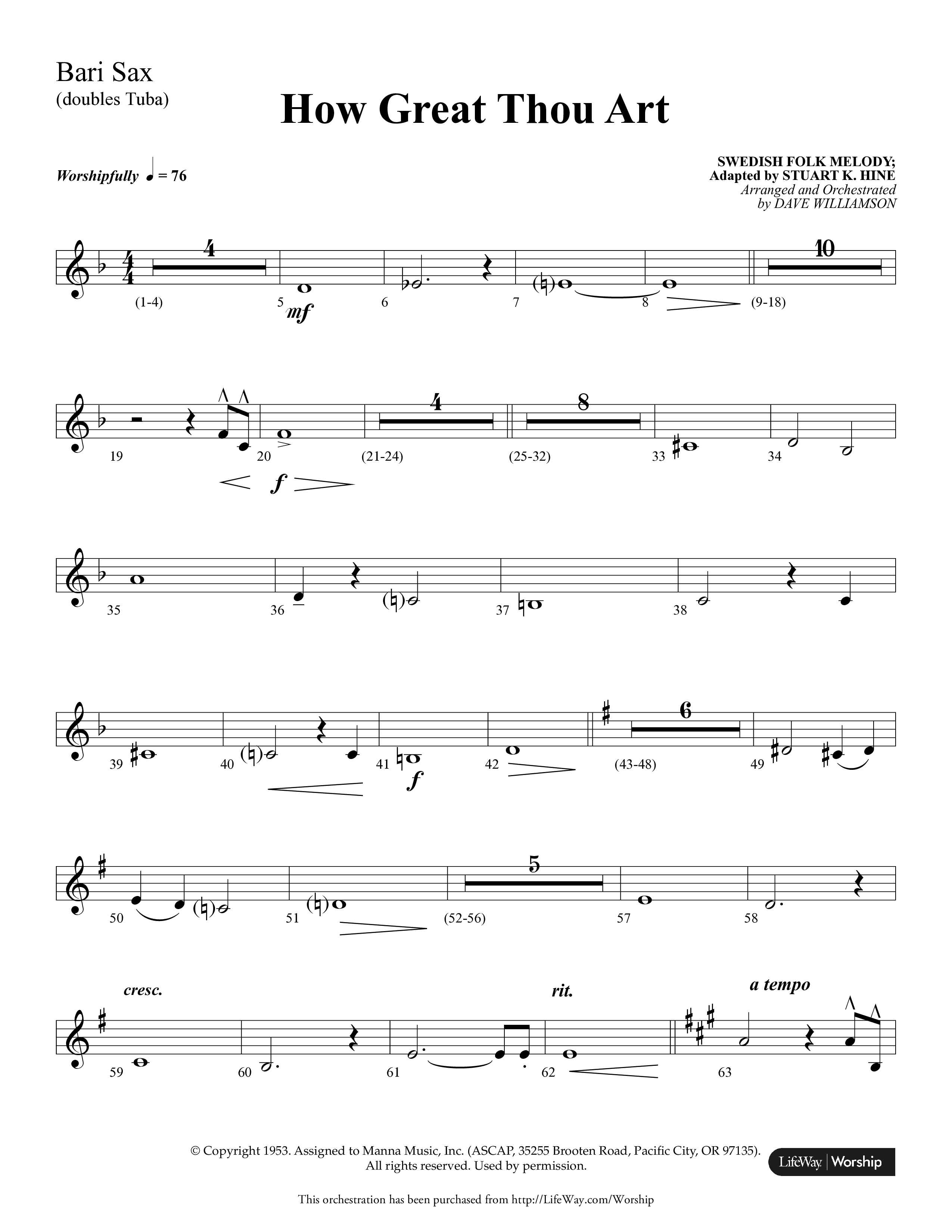 How Great Thou Art (Choral Anthem SATB) Bari Sax (Lifeway Choral / Arr. Dave Williamson)