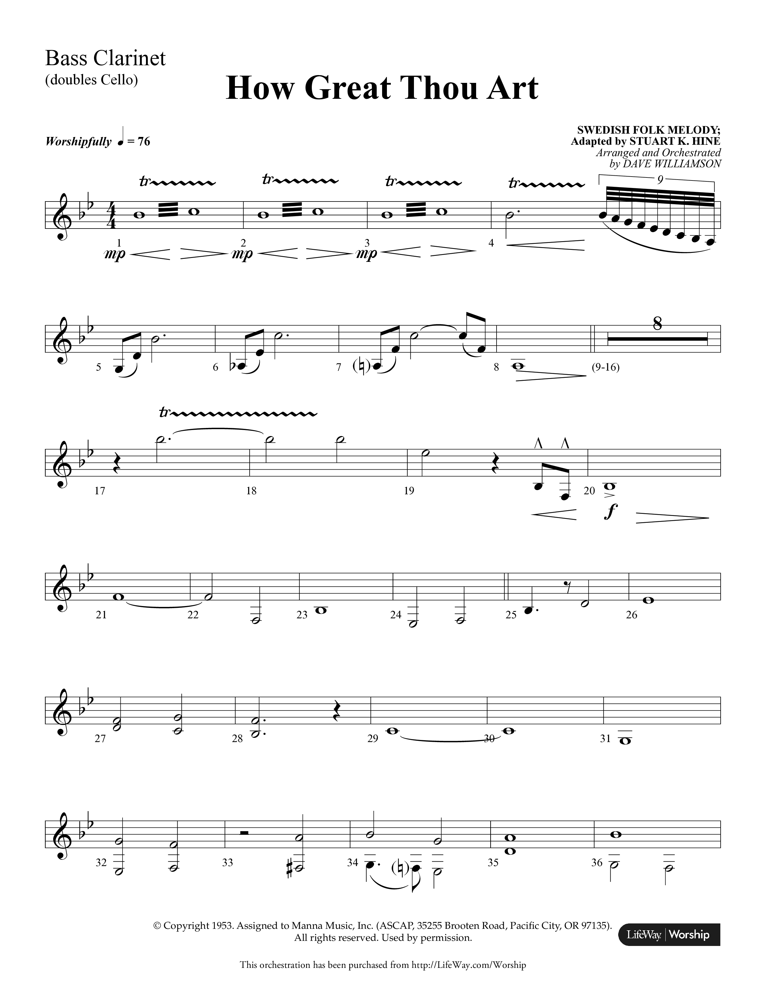 How Great Thou Art (Choral Anthem SATB) Bass Clarinet (Lifeway Choral / Arr. Dave Williamson)