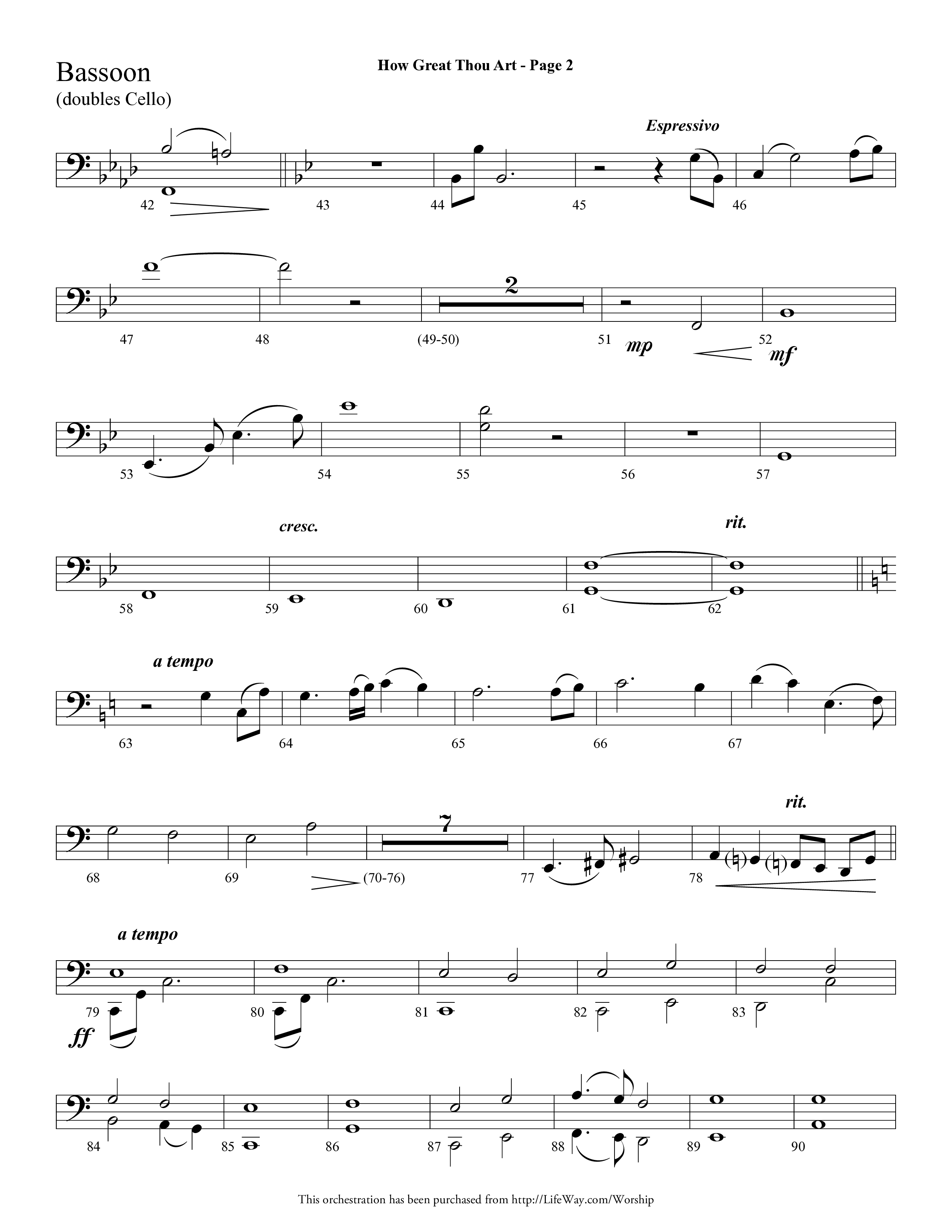 How Great Thou Art (Choral Anthem SATB) Bassoon (Lifeway Choral / Arr. Dave Williamson)