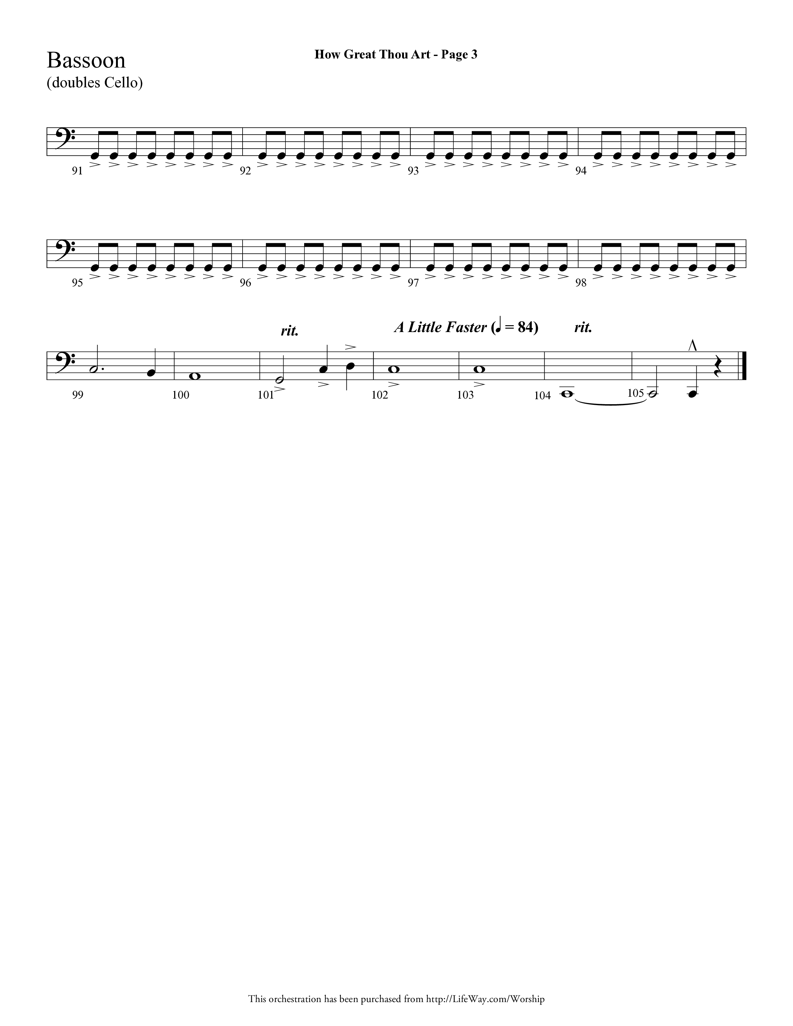 How Great Thou Art (Choral Anthem SATB) Bassoon (Lifeway Choral / Arr. Dave Williamson)