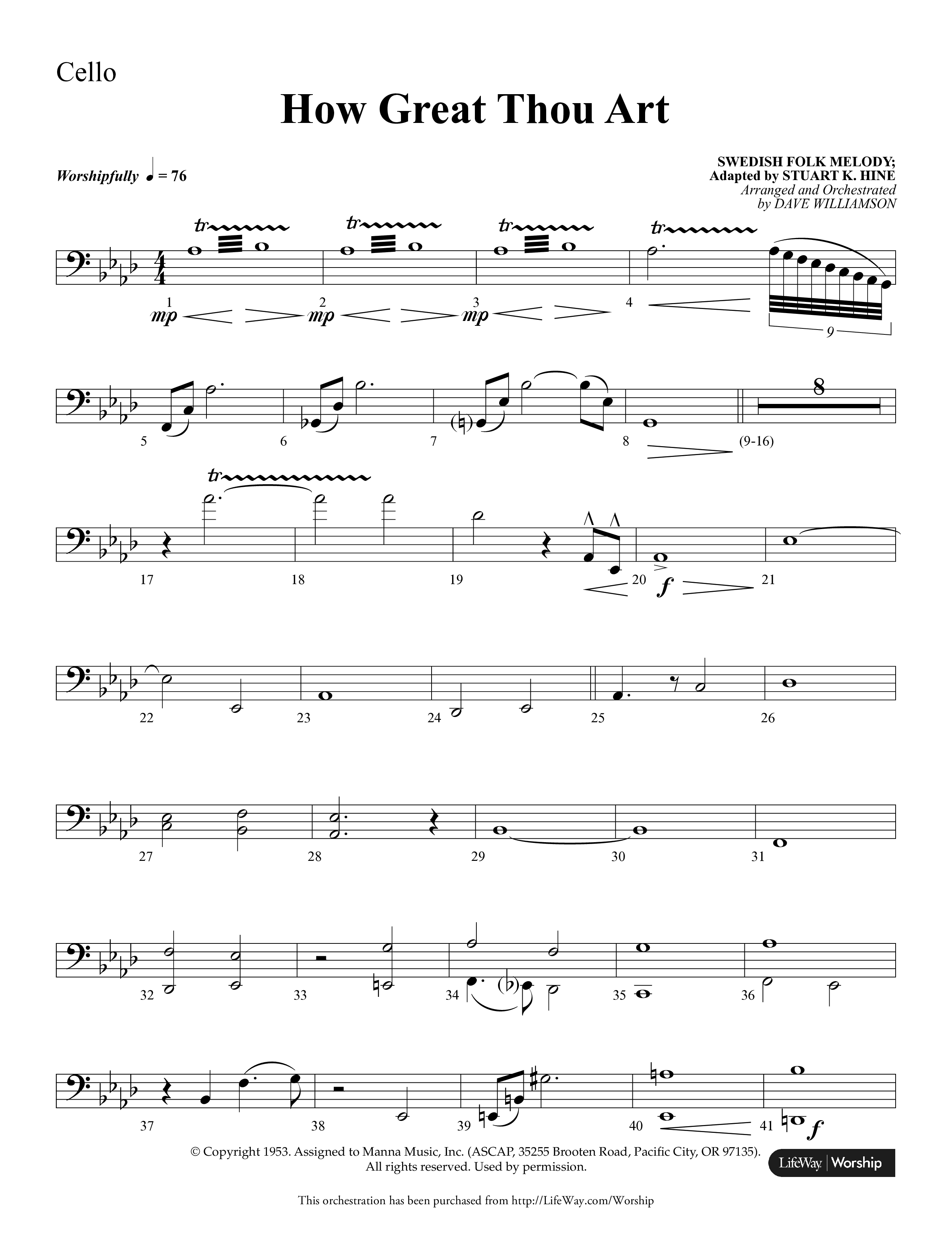 How Great Thou Art (Choral Anthem SATB) Cello (Lifeway Choral / Arr. Dave Williamson)