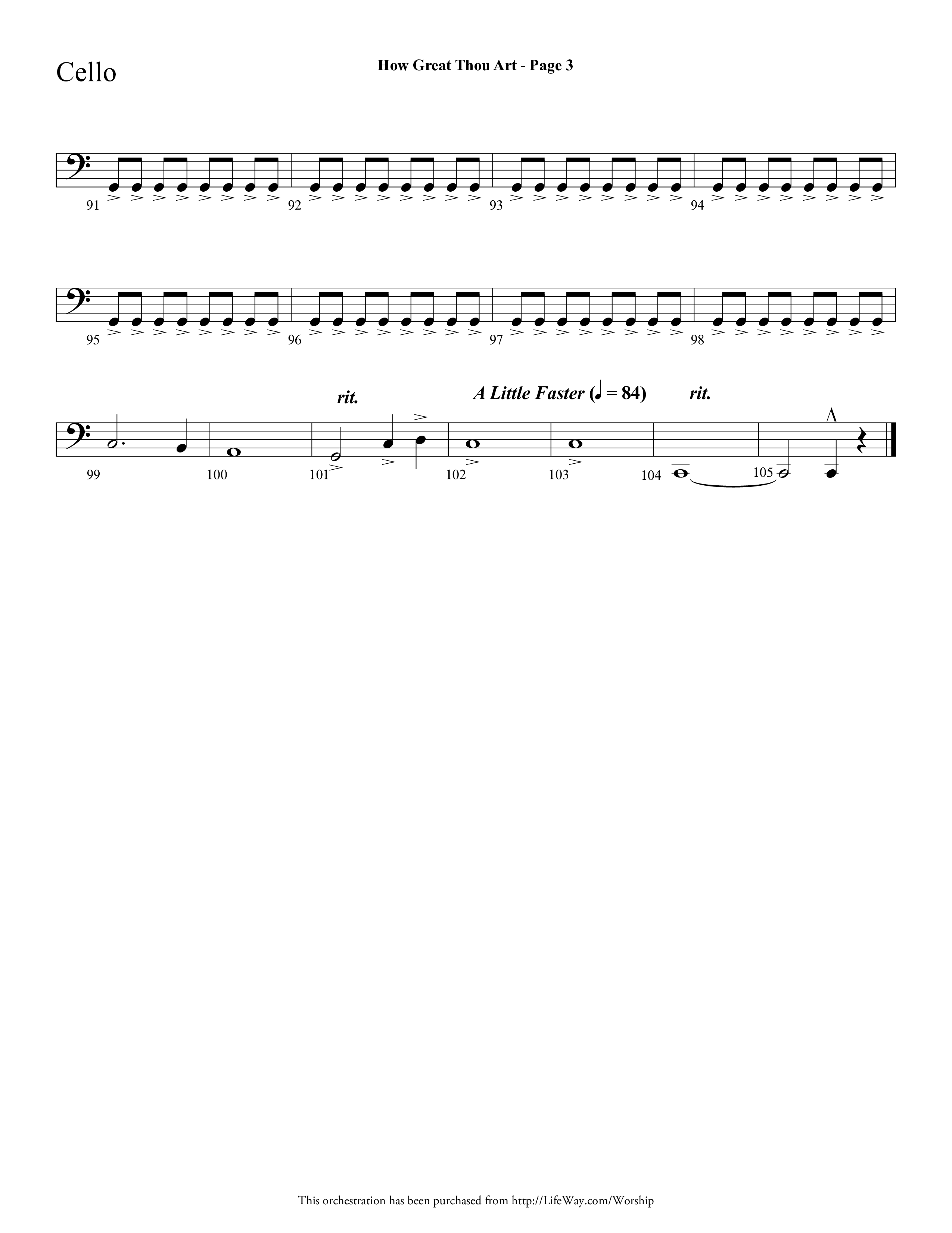 How Great Thou Art (Choral Anthem SATB) Cello (Lifeway Choral / Arr. Dave Williamson)