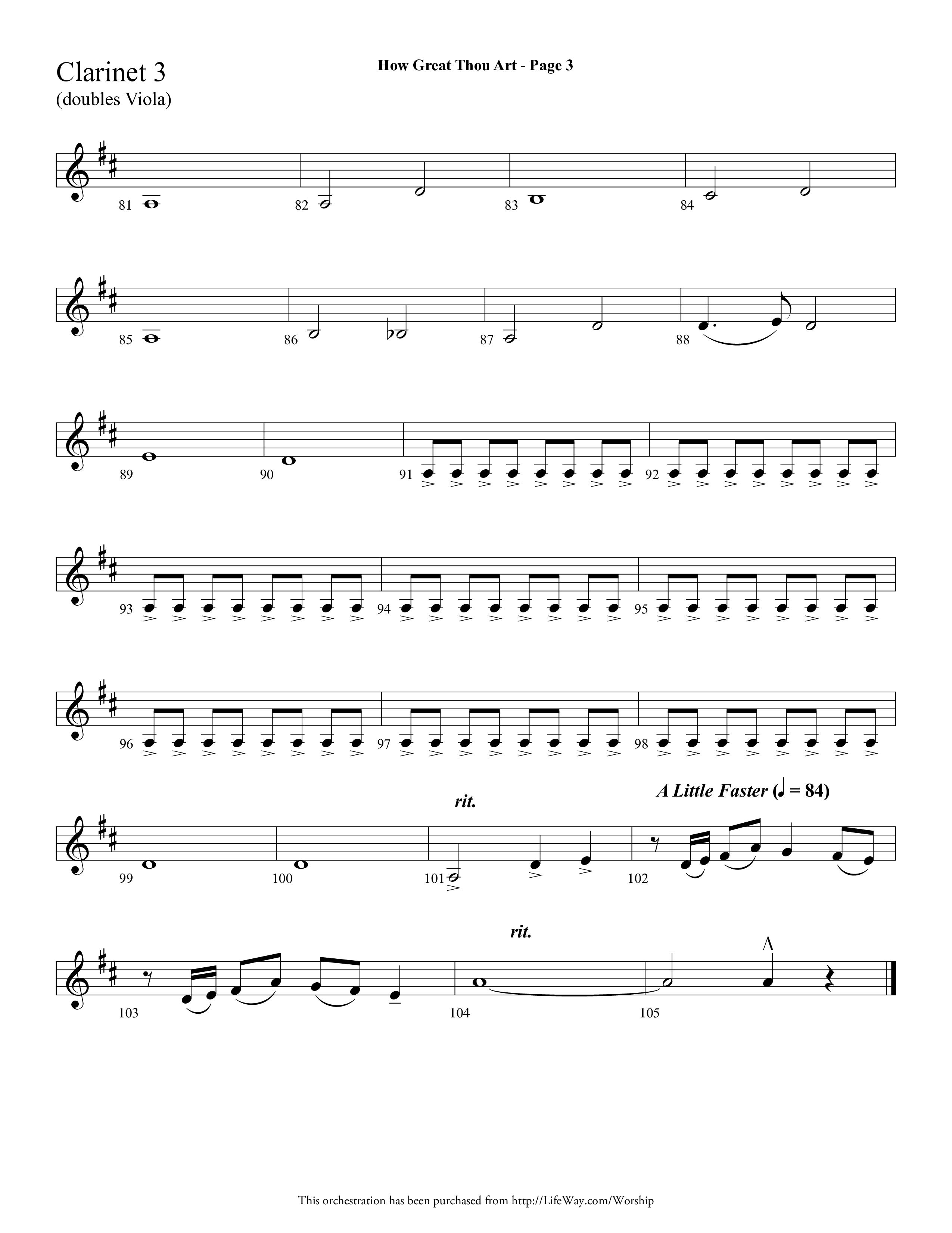 How Great Thou Art (Choral Anthem SATB) Clarinet 3 (Lifeway Choral / Arr. Dave Williamson)