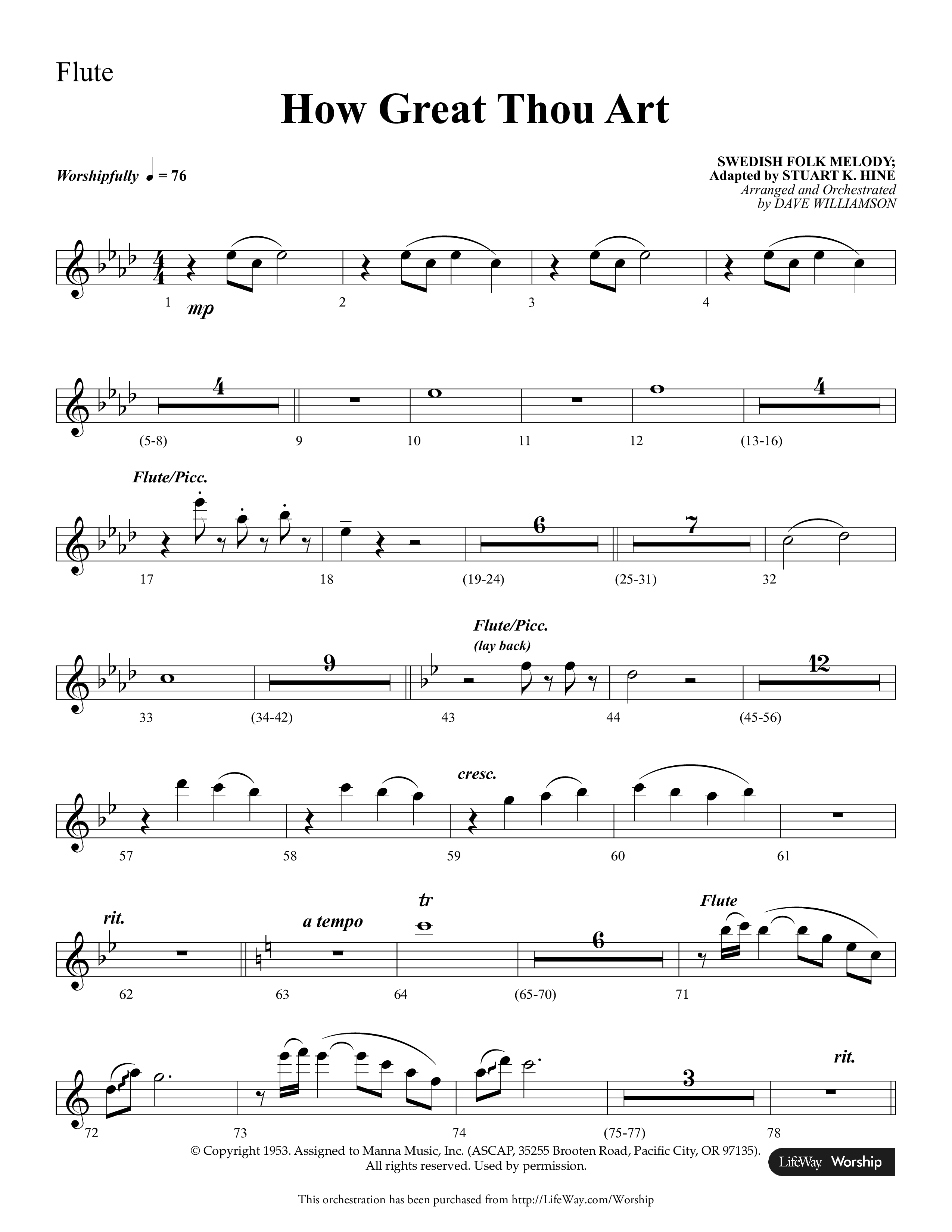 How Great Thou Art (Choral Anthem SATB) Flute (Lifeway Choral / Arr. Dave Williamson)