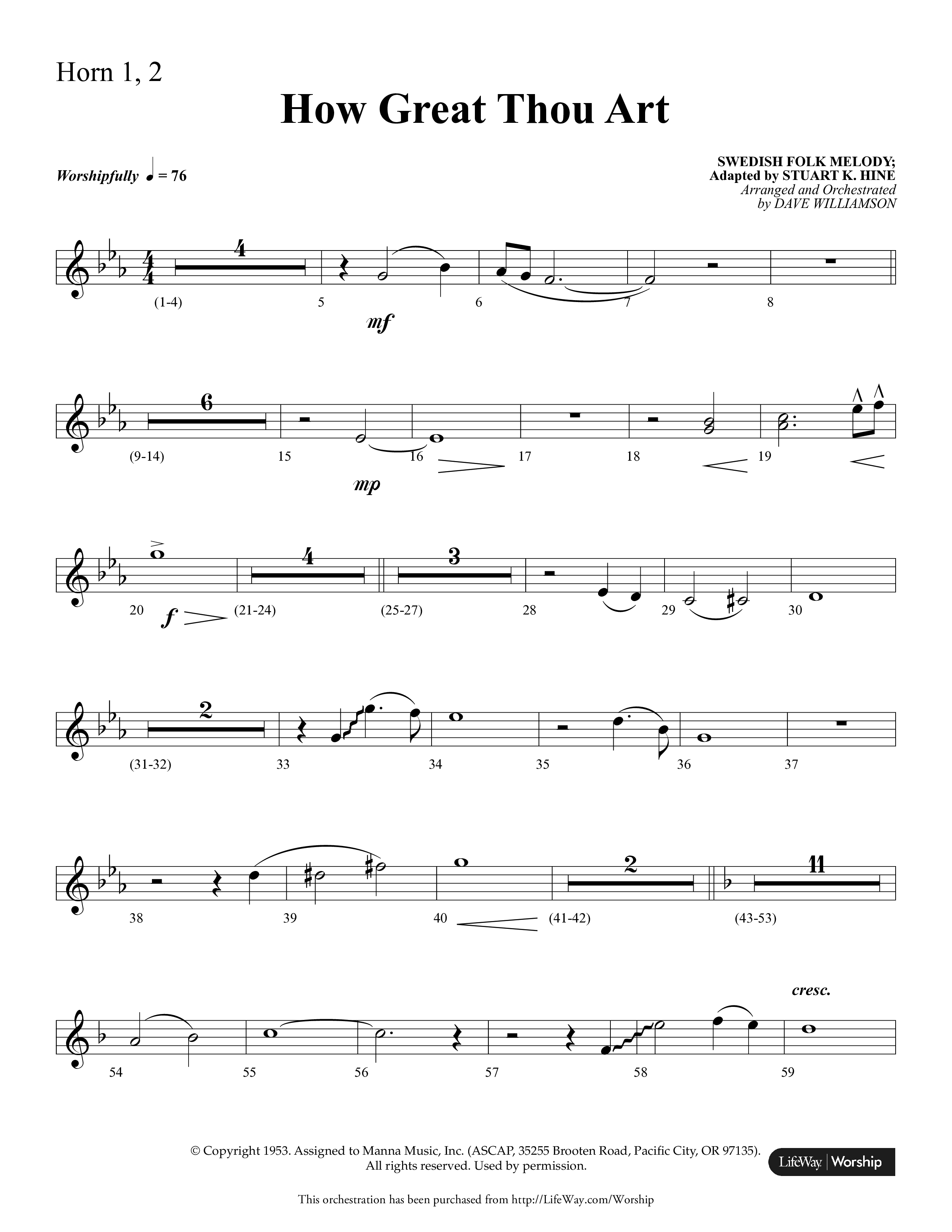How Great Thou Art (Choral Anthem SATB) French Horn 1/2 (Lifeway Choral / Arr. Dave Williamson)