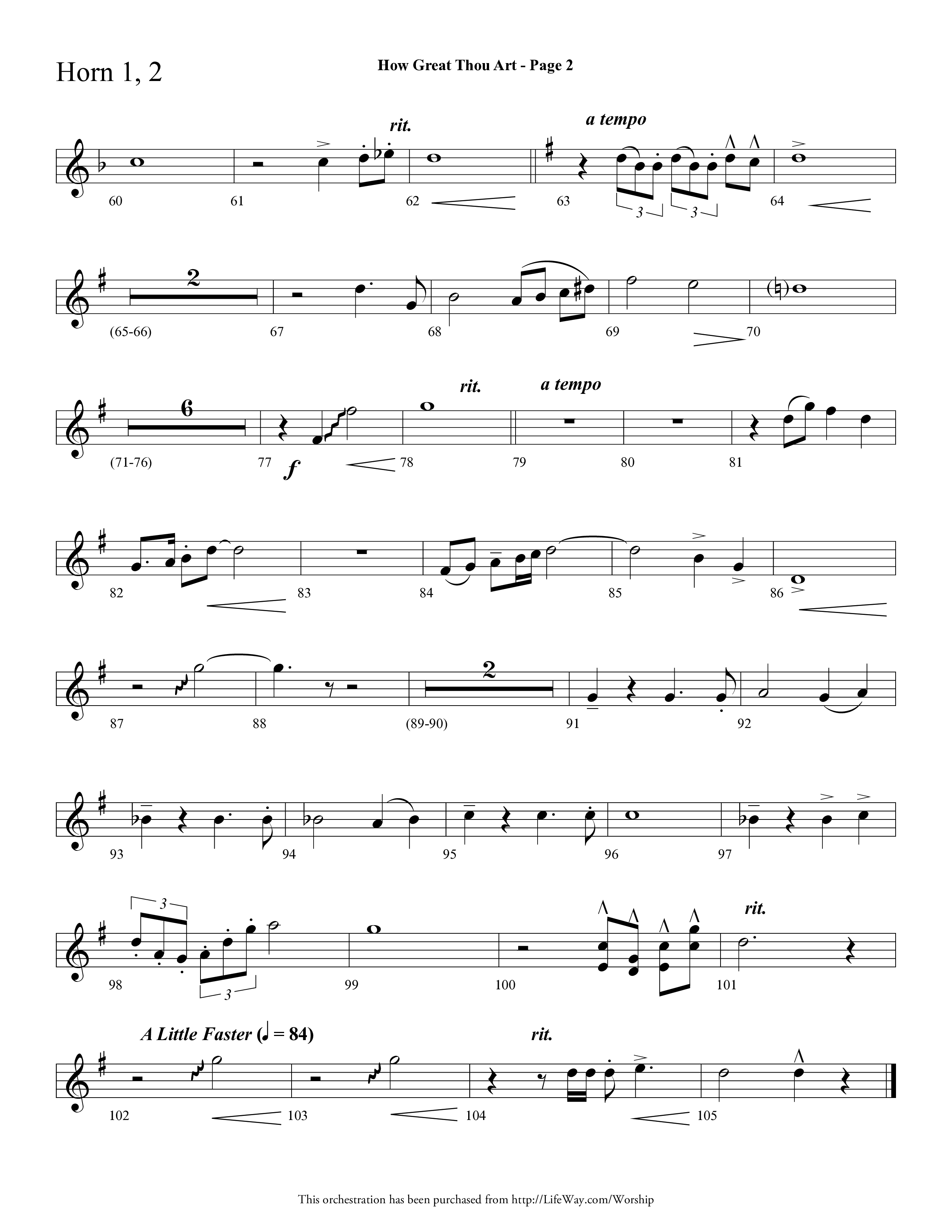How Great Thou Art (Choral Anthem SATB) French Horn 1/2 (Lifeway Choral / Arr. Dave Williamson)