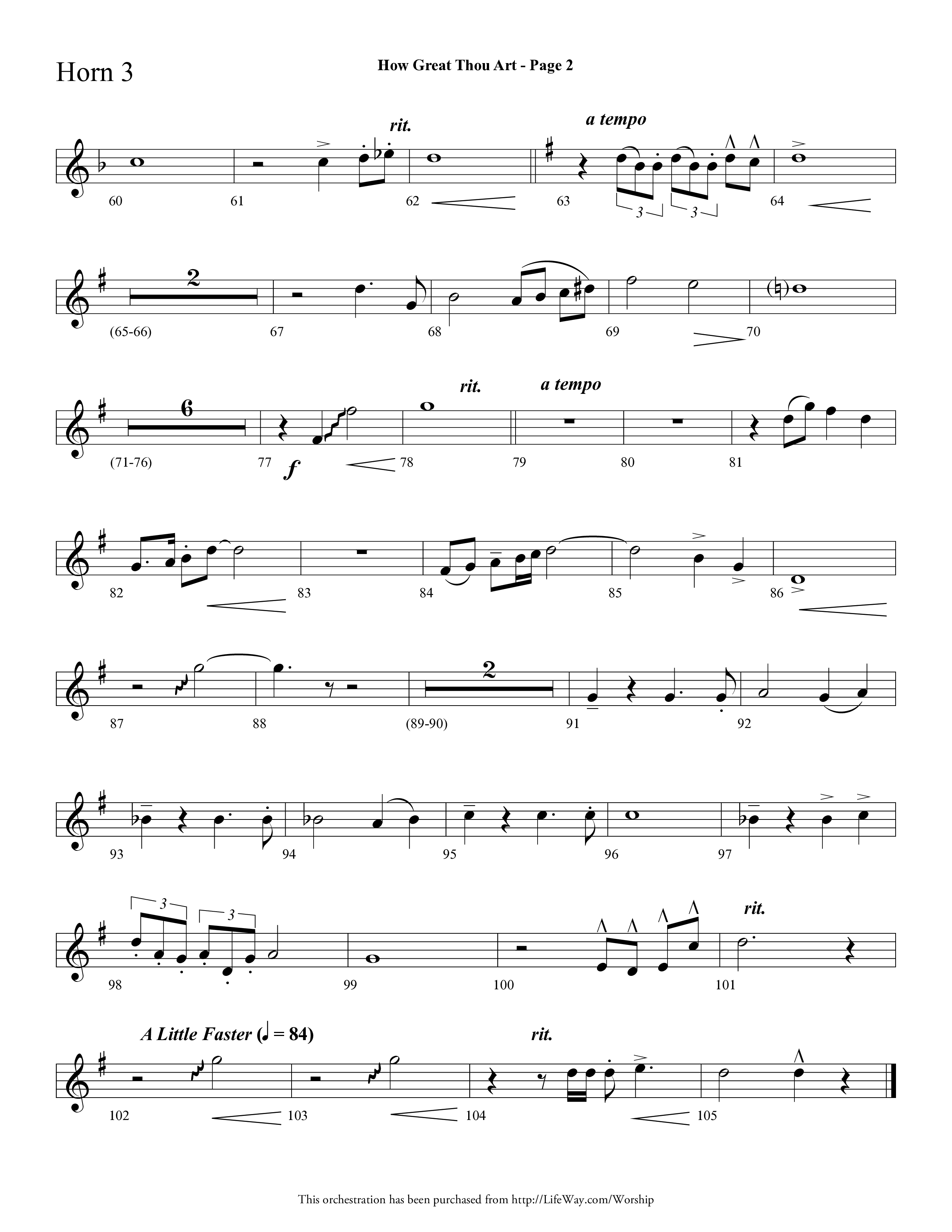 How Great Thou Art (Choral Anthem SATB) French Horn 3 (Lifeway Choral / Arr. Dave Williamson)