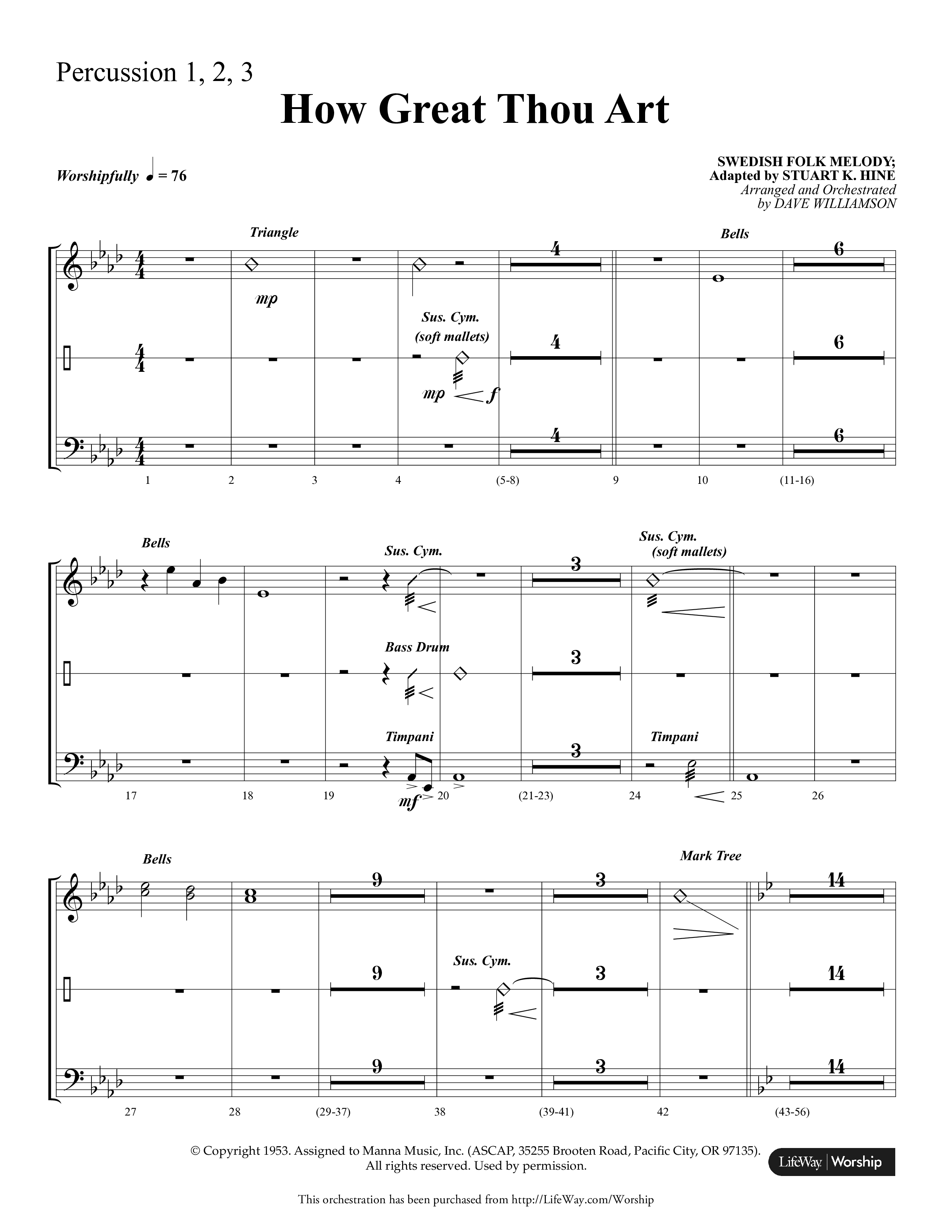 How Great Thou Art (Choral Anthem SATB) Percussion (Lifeway Choral / Arr. Dave Williamson)