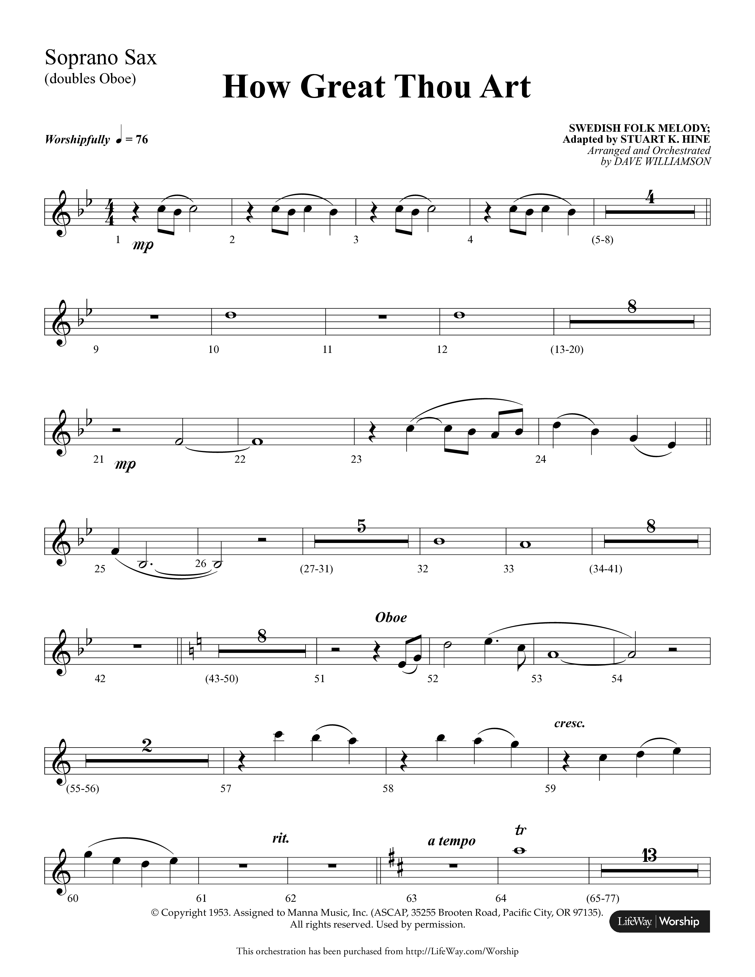 How Great Thou Art (Choral Anthem SATB) Soprano Sax (Lifeway Choral / Arr. Dave Williamson)
