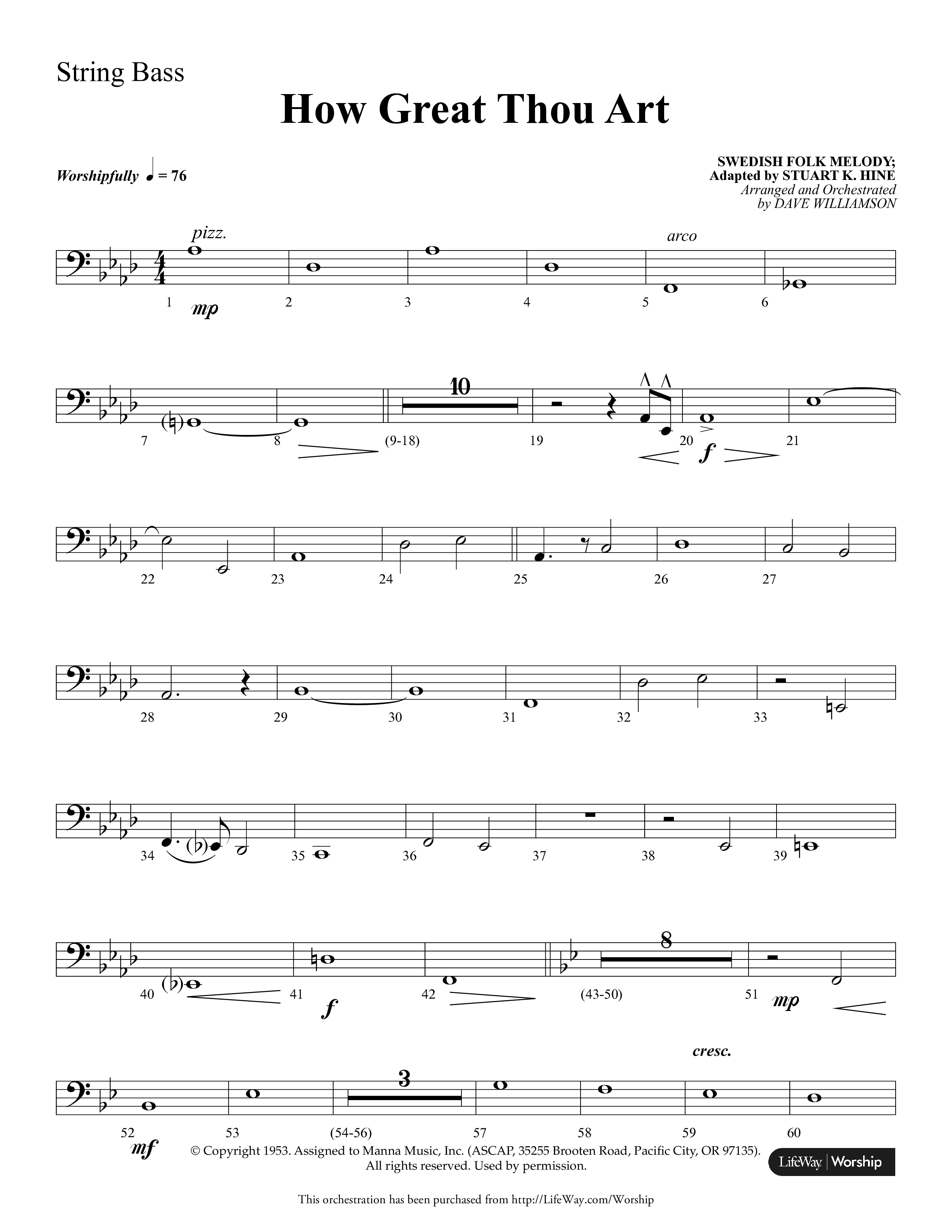 How Great Thou Art (Choral Anthem SATB) String Bass (Lifeway Choral / Arr. Dave Williamson)