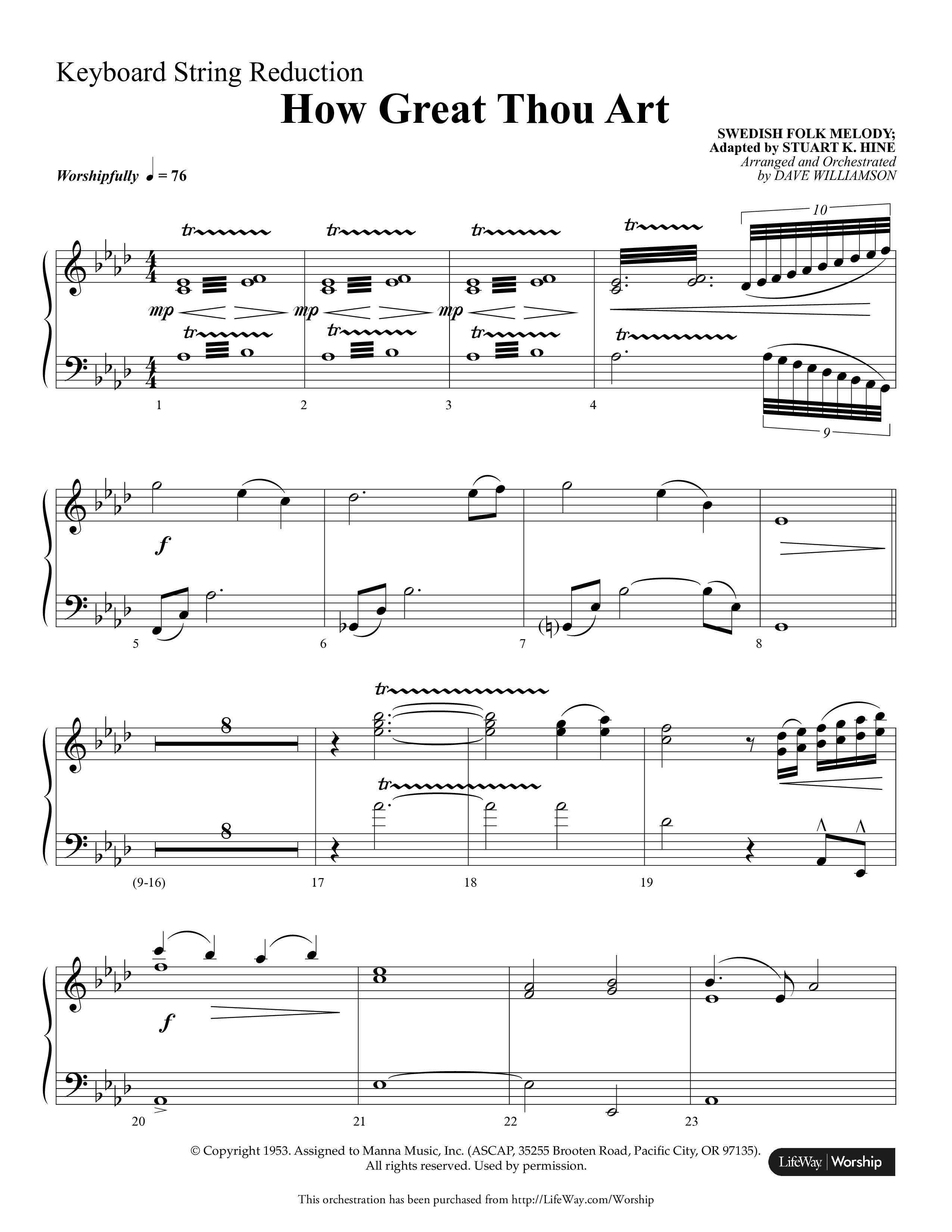 How Great Thou Art (Choral Anthem SATB) String Reduction (Lifeway Choral / Arr. Dave Williamson)