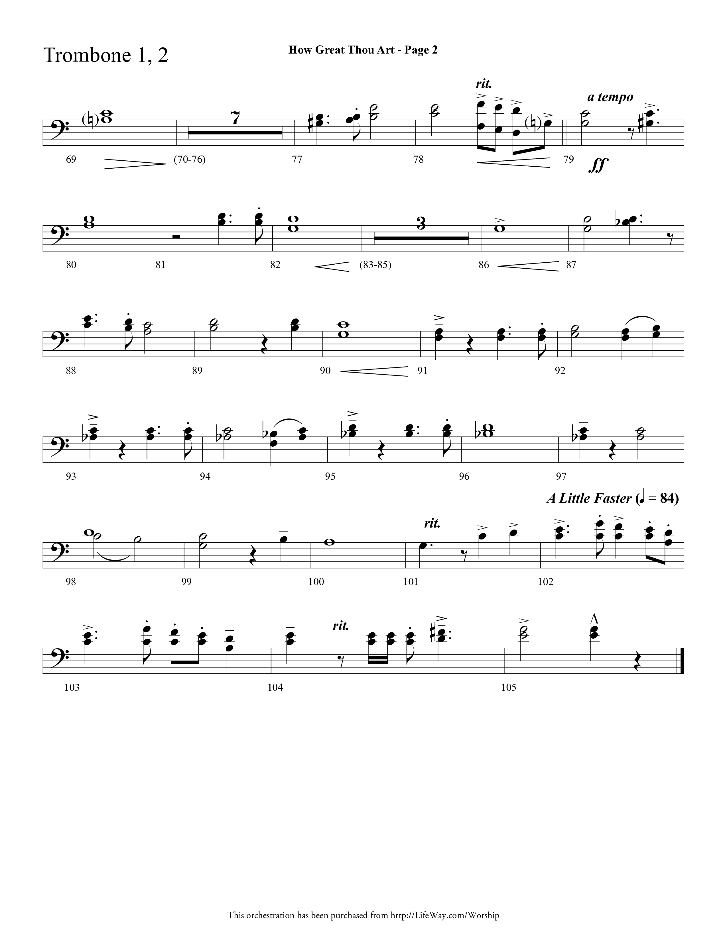 How Great Thou Art (Choral Anthem SATB) Trombone 1/2 (Lifeway Choral / Arr. Dave Williamson)