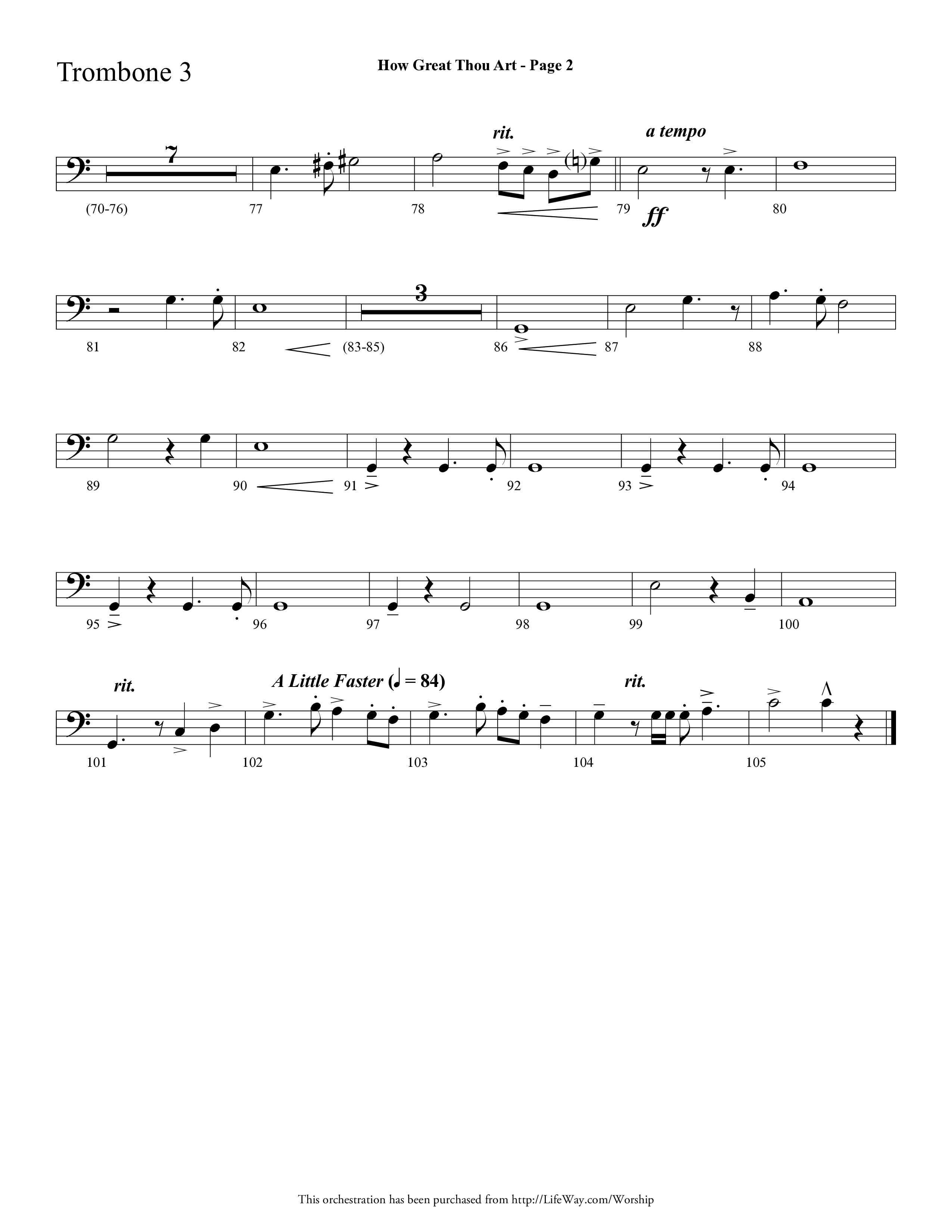 How Great Thou Art (Choral Anthem SATB) Trombone 3 (Lifeway Choral / Arr. Dave Williamson)