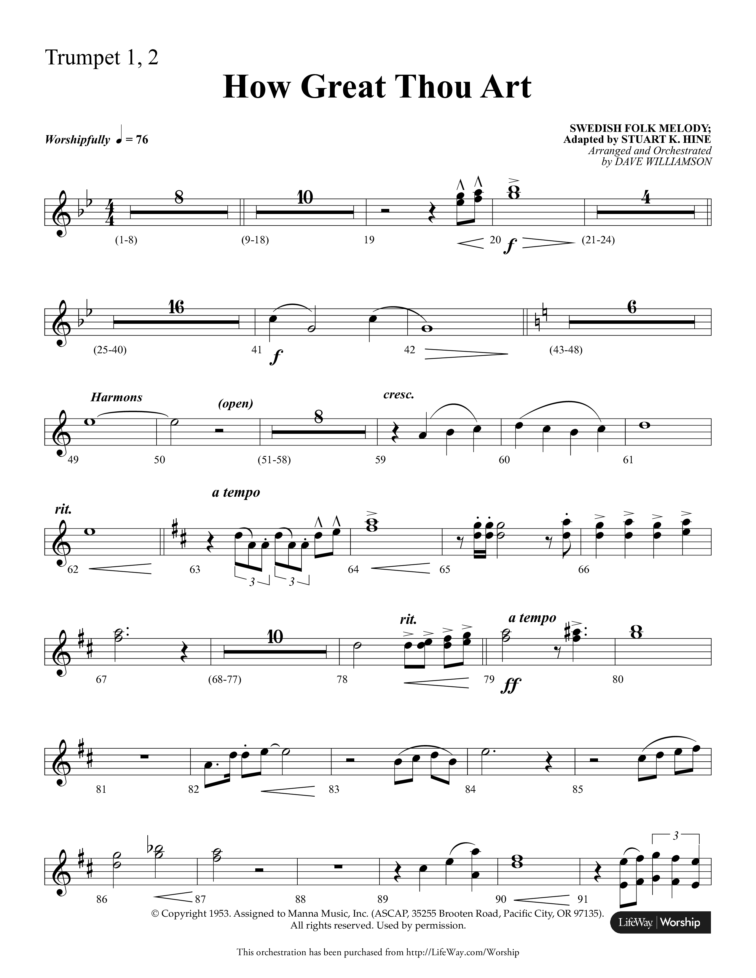 How Great Thou Art (Choral Anthem SATB) Trumpet 1,2 (Lifeway Choral / Arr. Dave Williamson)