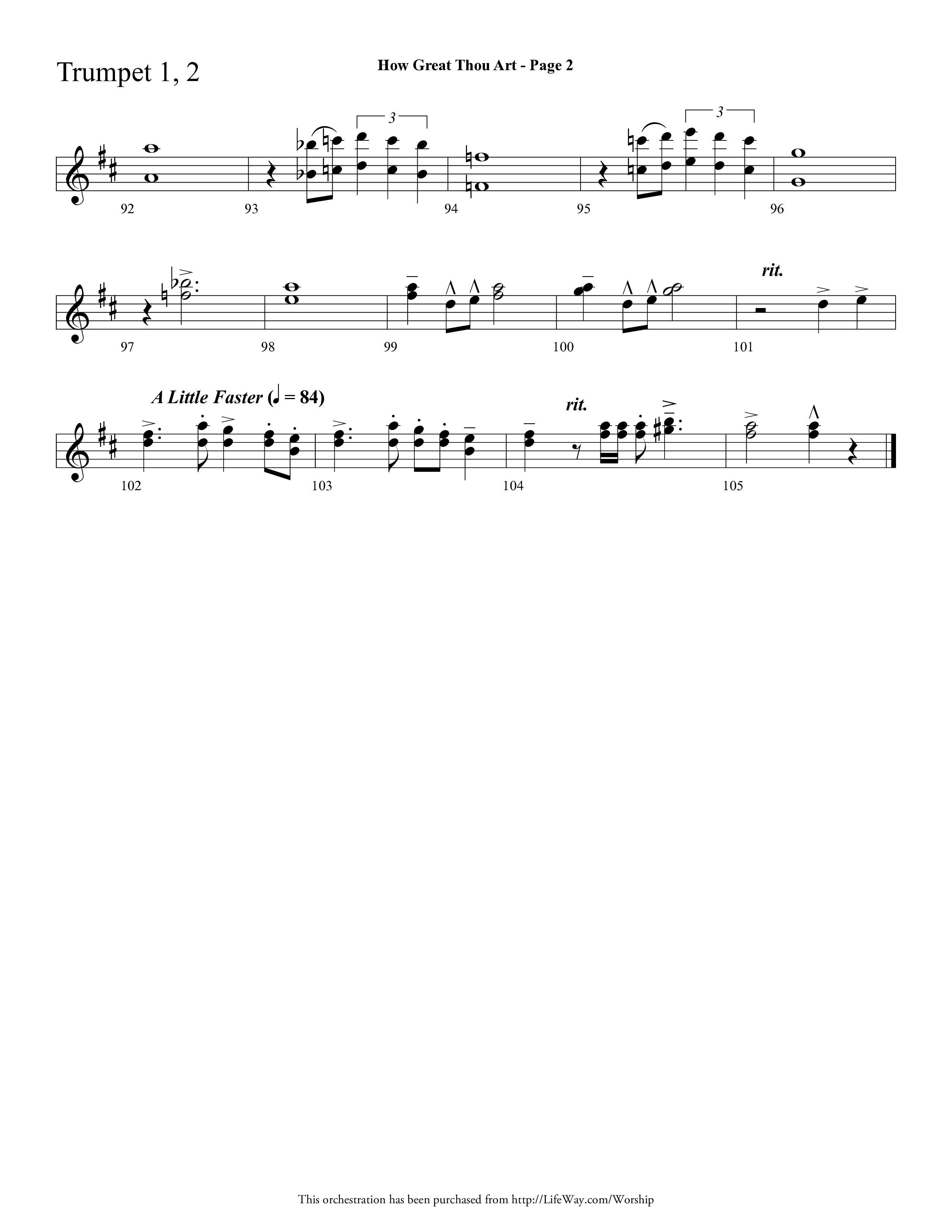 How Great Thou Art (Choral Anthem SATB) Trumpet 1,2 (Lifeway Choral / Arr. Dave Williamson)